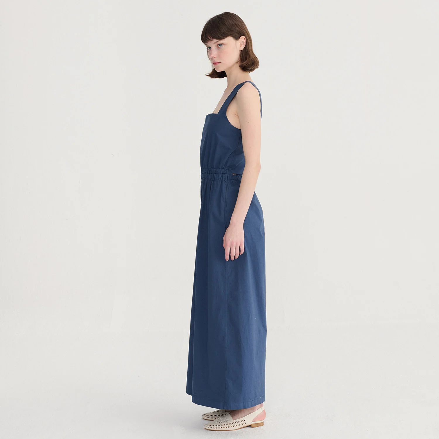Women's Cotton Poplin Strap Overall - Textured Blue - Image 5