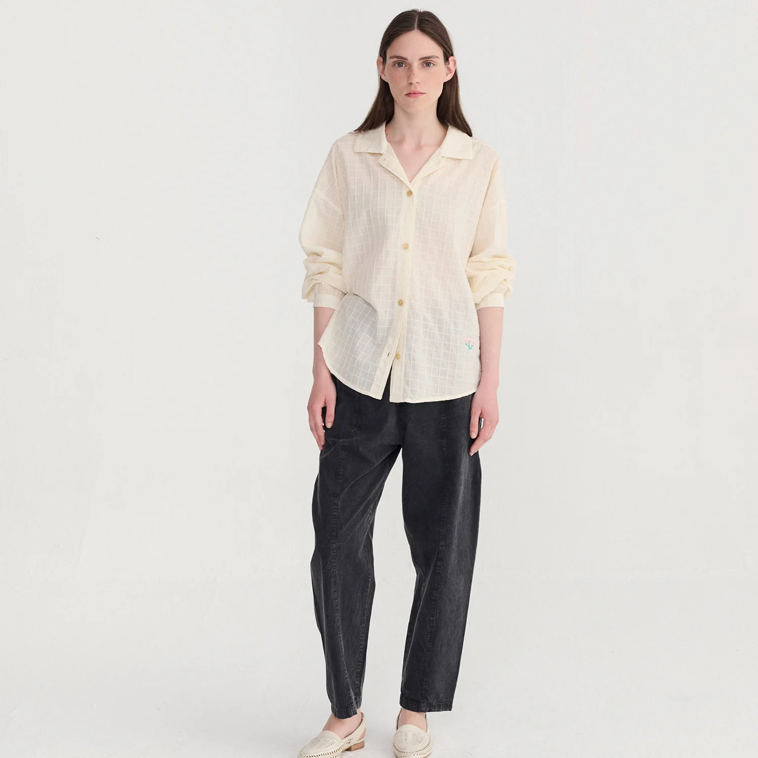 Women's Cotton Voile Square Collar Blouse - Fantasy Ecru