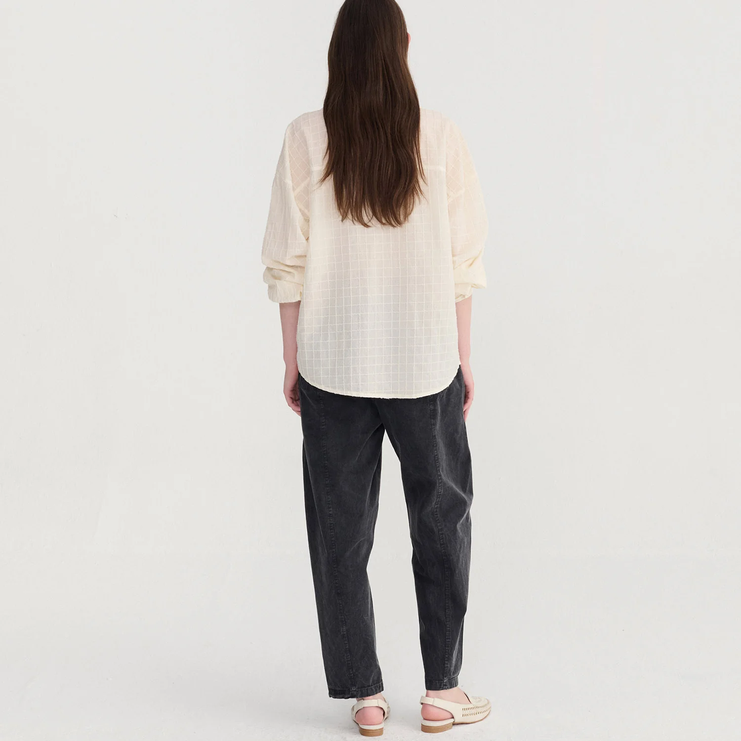 Women's Cotton Voile Square Collar Blouse - Fantasy Ecru - Image 3