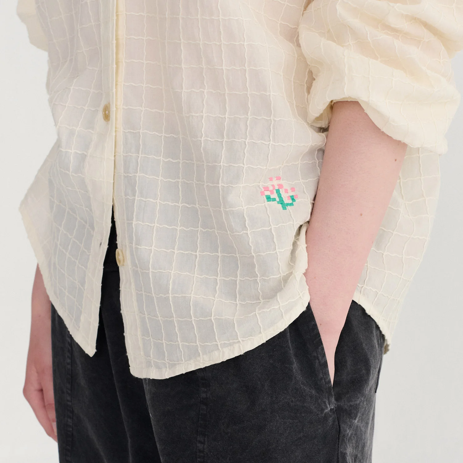 Women's Cotton Voile Square Collar Blouse - Fantasy Ecru - Image 4