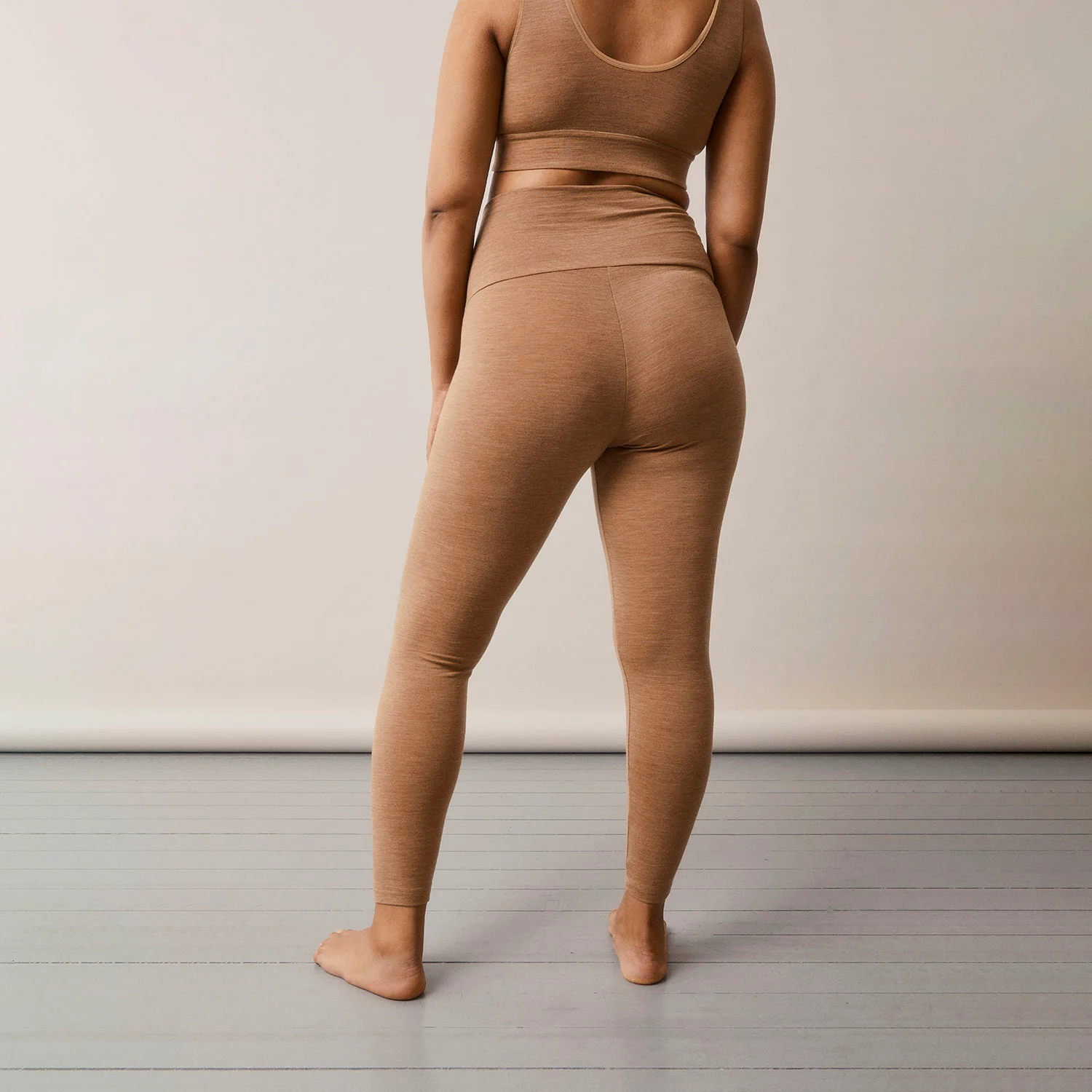 Women's Merino Wool Maternity Once-On-Never-Off Leggings - Brown Melange - Image 2
