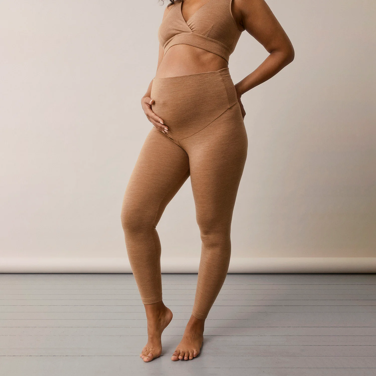 Women's Merino Wool Maternity Once-On-Never-Off Leggings - Brown Melange - Image 4