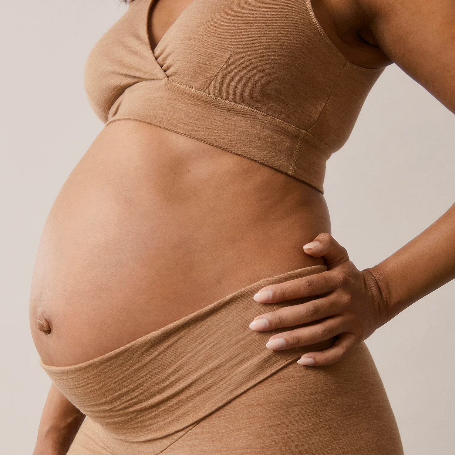 Women's Merino Wool Maternity Once-On-Never-Off Leggings - Brown Melange - Image 5