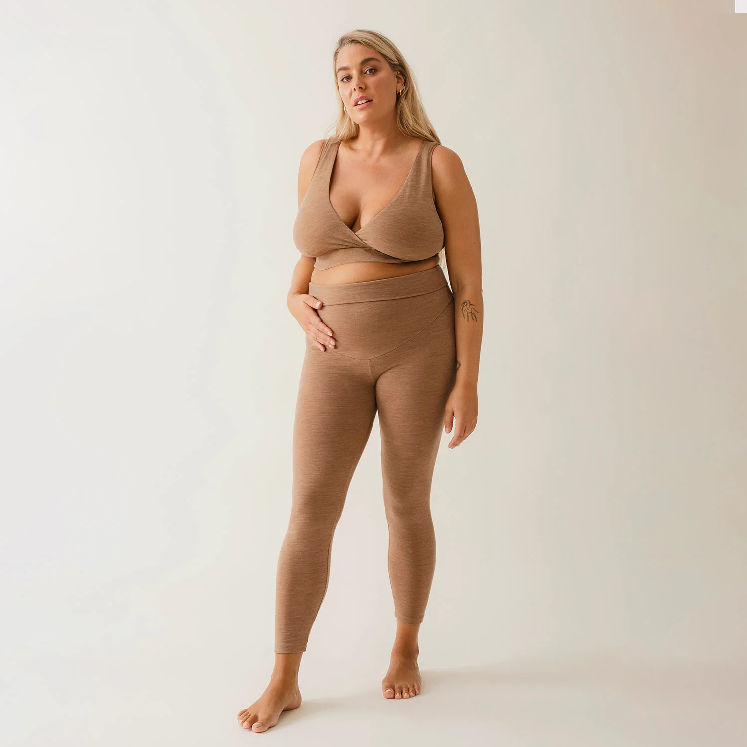 Women's Merino Wool Maternity Once-On-Never-Off Leggings - Brown Melange - Image 6