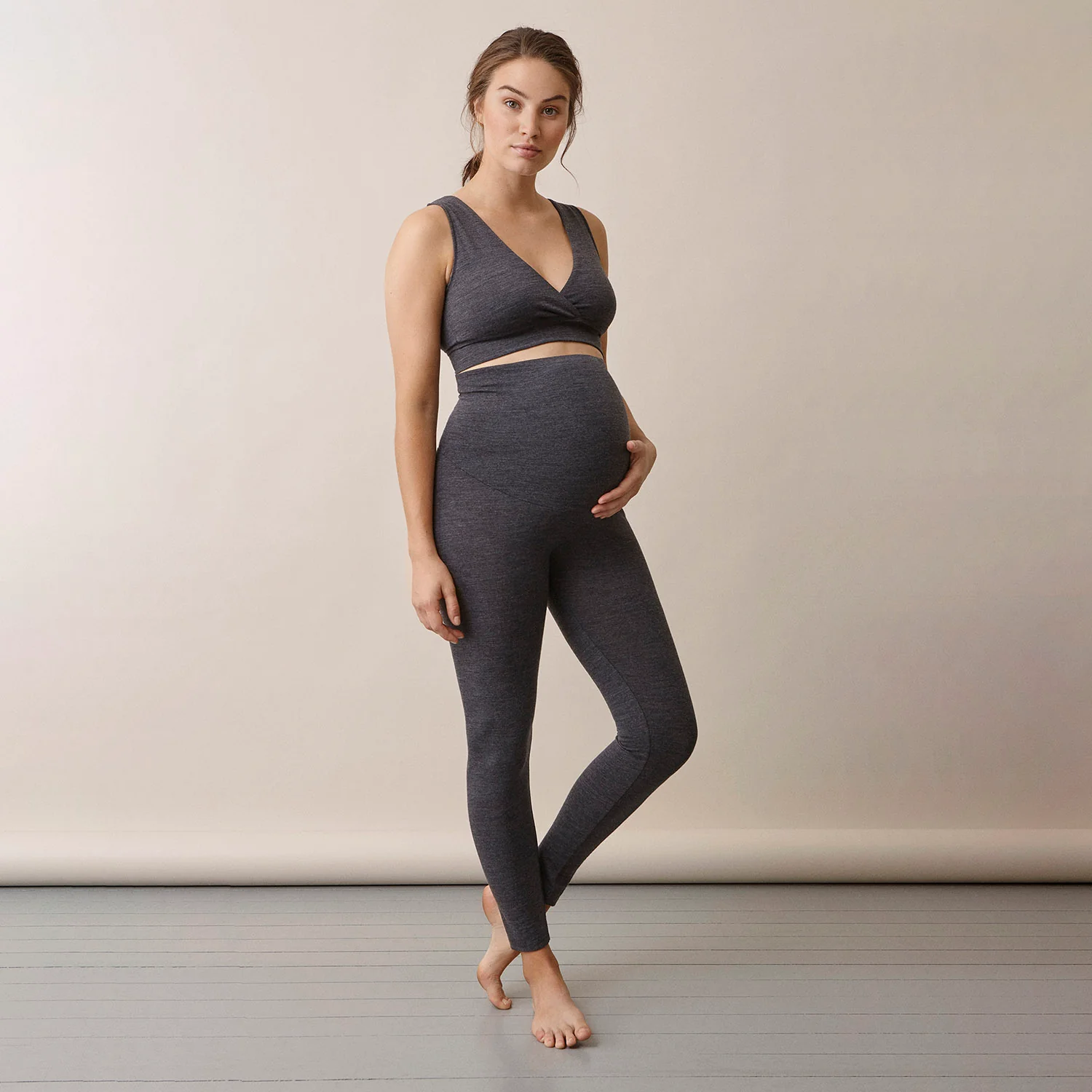 Women's Merino Wool Maternity Once-On-Never-Off Leggings - Dark Grey Melange