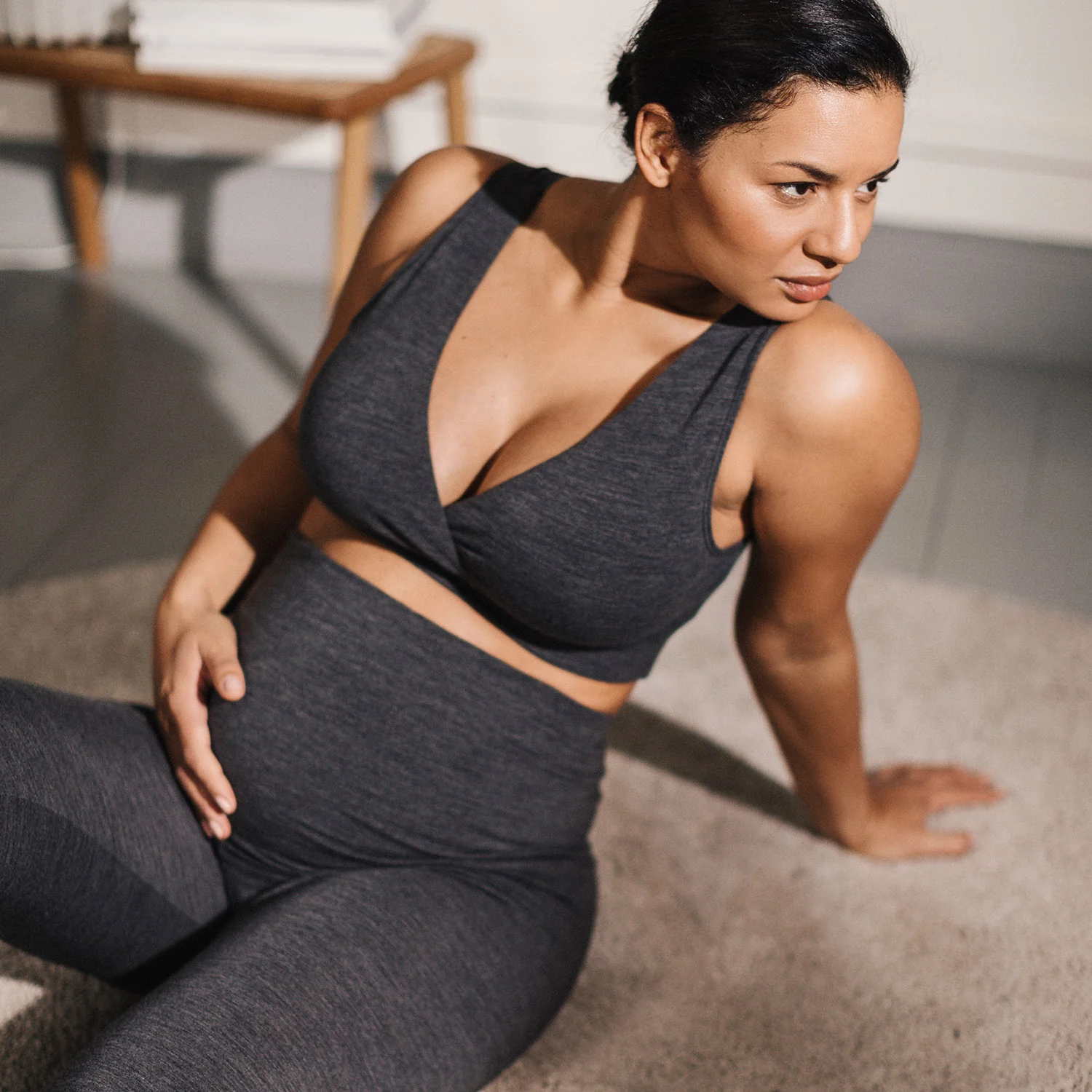 Women's Merino Wool Maternity Once-On-Never-Off Leggings - Dark Grey Melange - Image 2