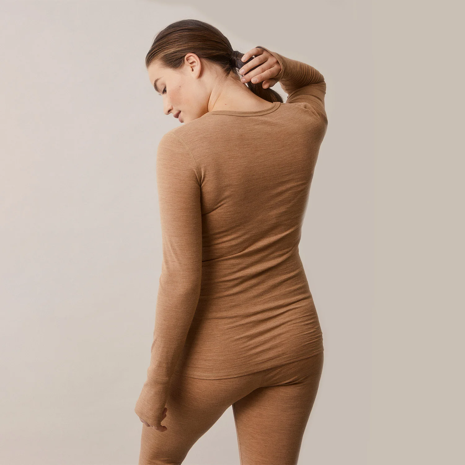 Women's Merino Wool Breastfeeding Top - Brown Melange - Image 3