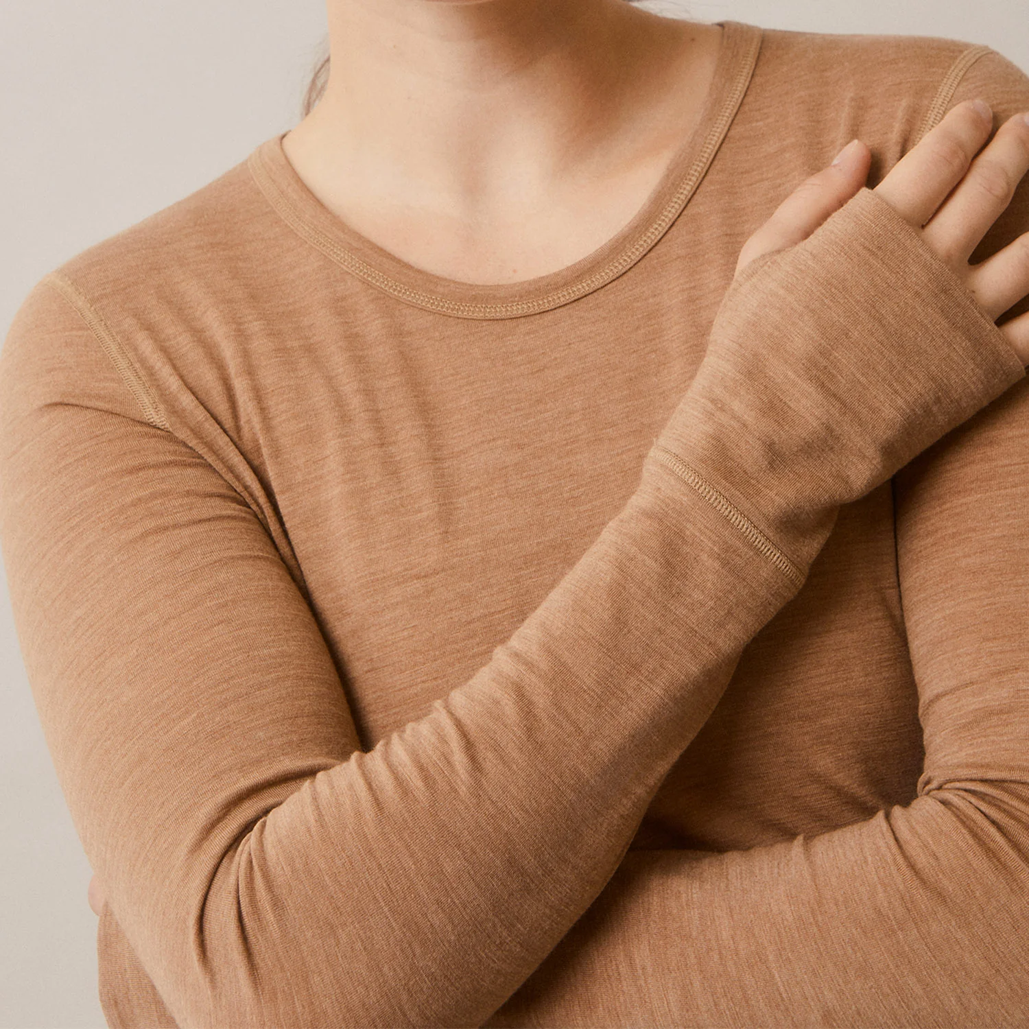 Women's Merino Wool Breastfeeding Top - Brown Melange - Image 4