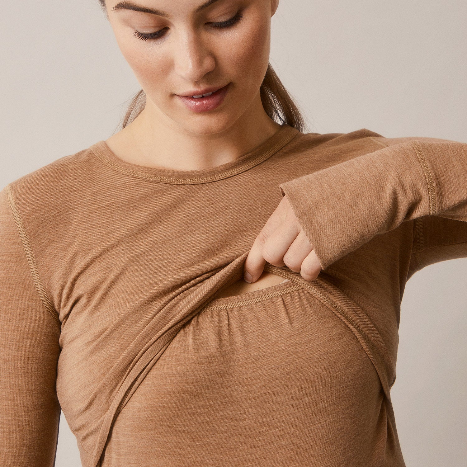 Women's Merino Wool Breastfeeding Top - Brown Melange - Image 5