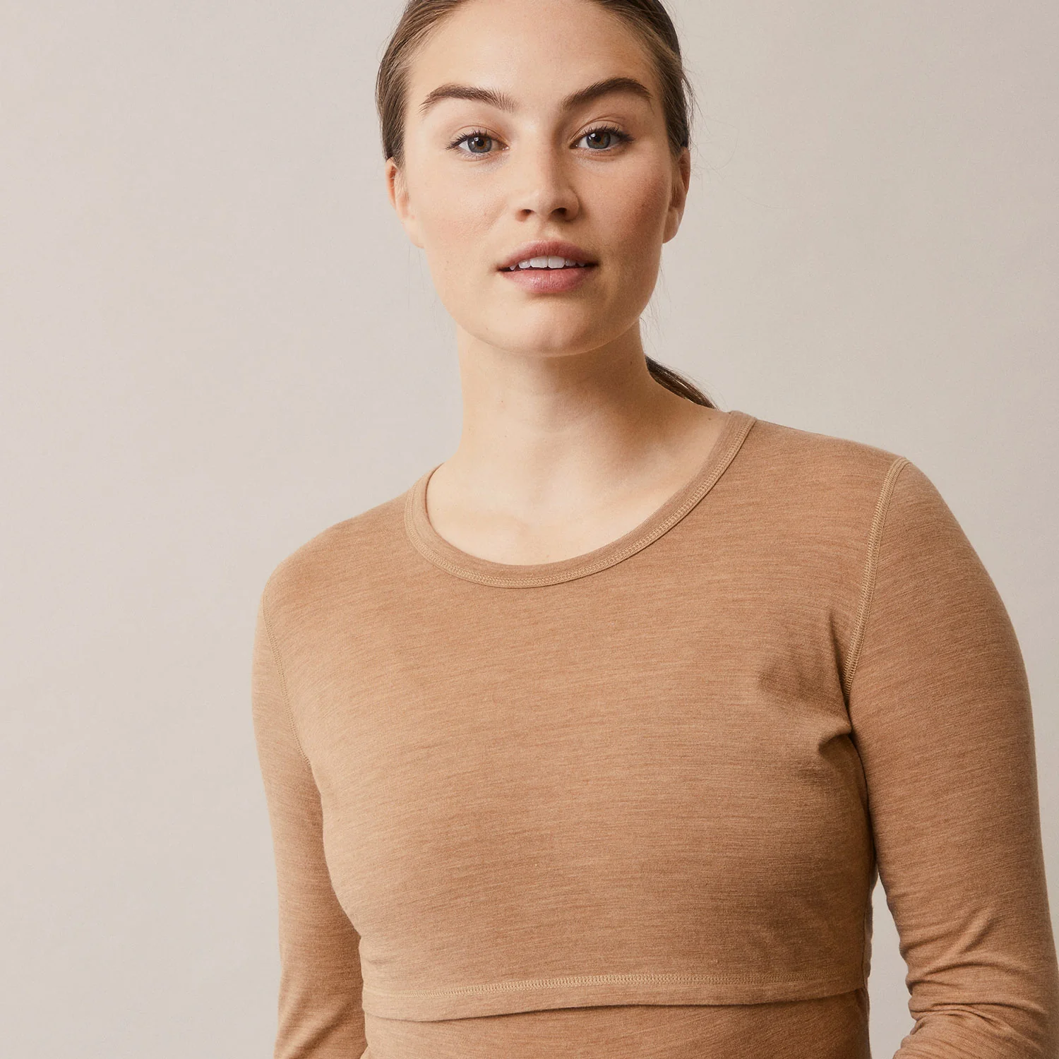 Women's Merino Wool Breastfeeding Top - Brown Melange - Image 6