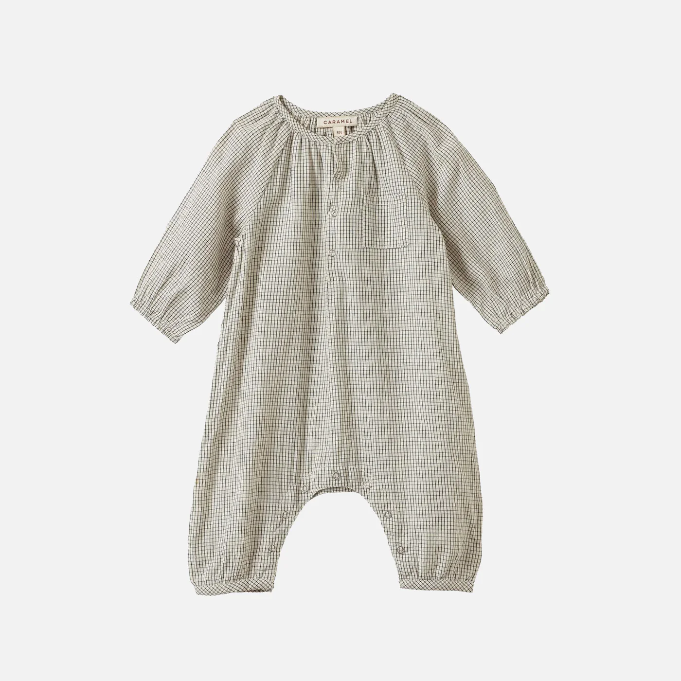 Baby Handloomed Cotton Populus Romper - Black Micro Check