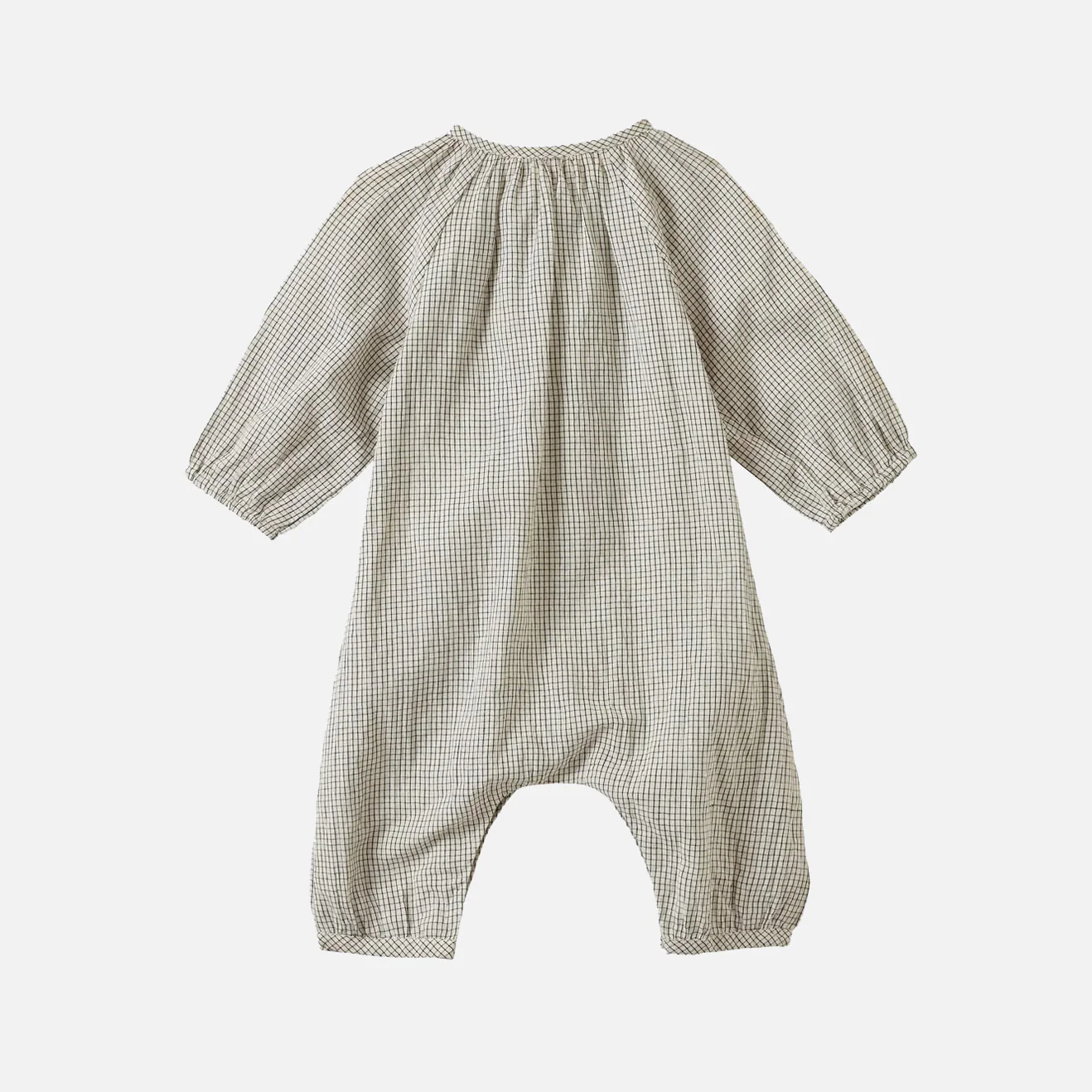 Baby Handloomed Cotton Populus Romper - Black Micro Check - Image 3