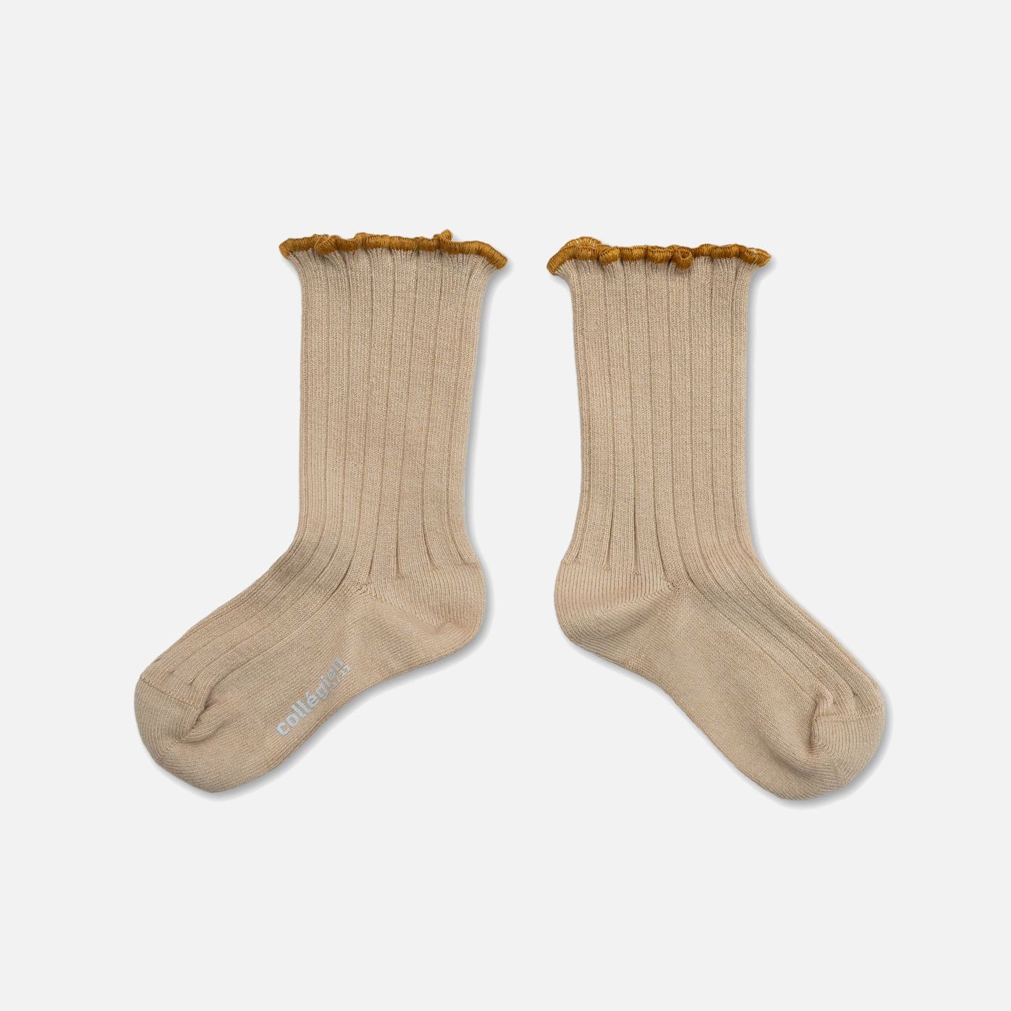 Baby & Kids Cotton Lettuce Trim Ankle Socks - Sable/Chamomile