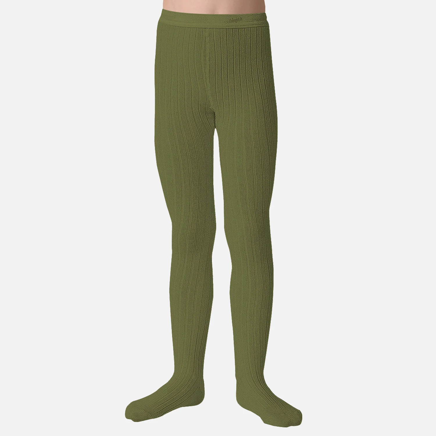 Baby & Kids Cotton Rib Tights - Olive - Image 2