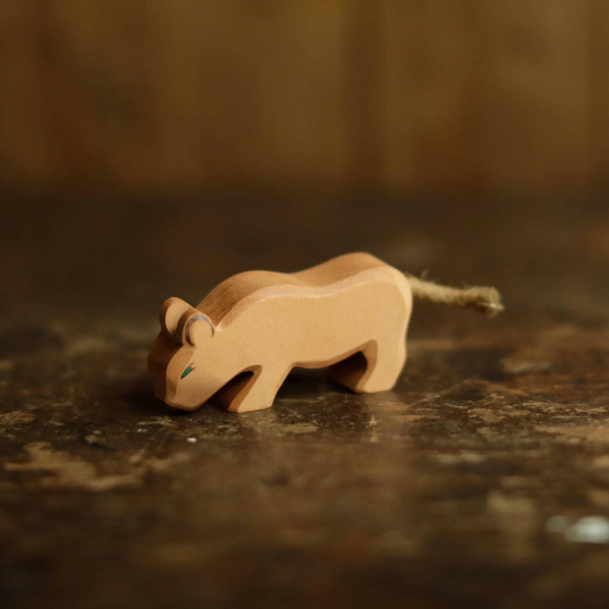 Handcrafted Wooden Small Drinking Lion Cub
