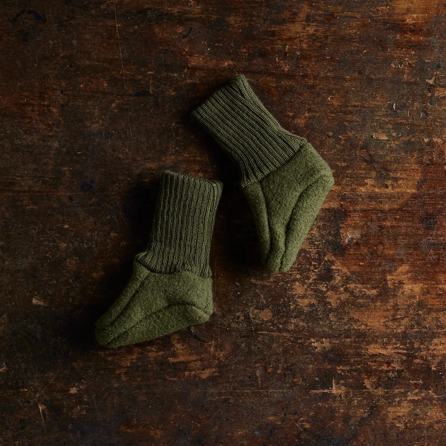 Baby Boiled Merino Wool Booties - Olive