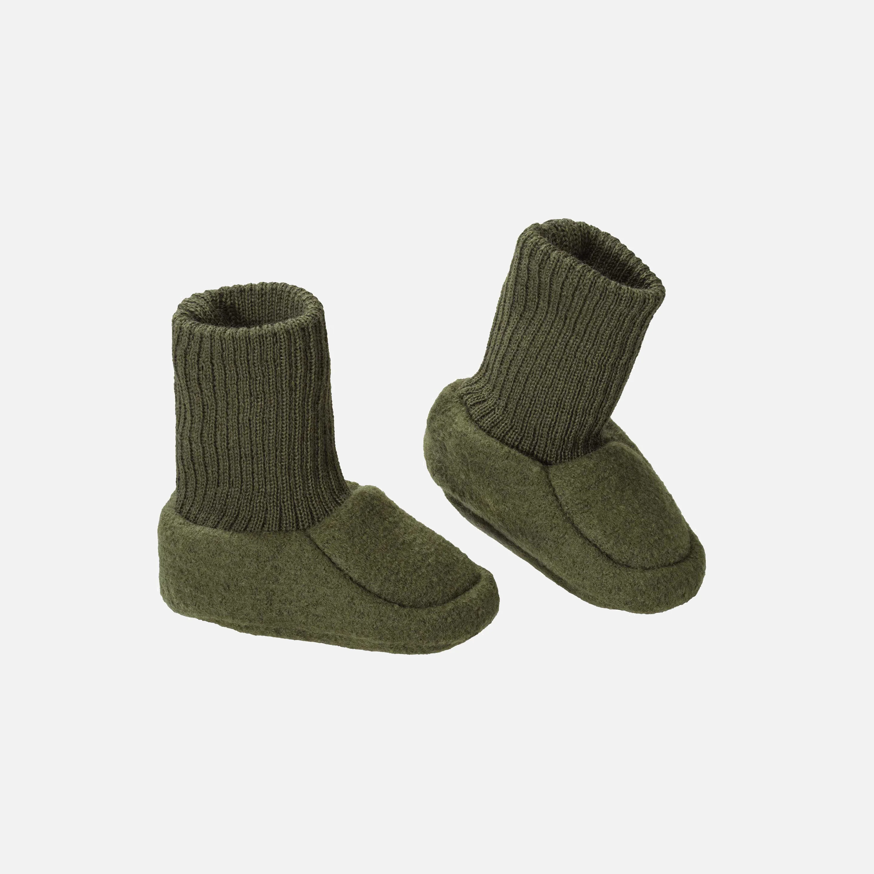 Baby Boiled Merino Wool Booties - Olive - Image 2