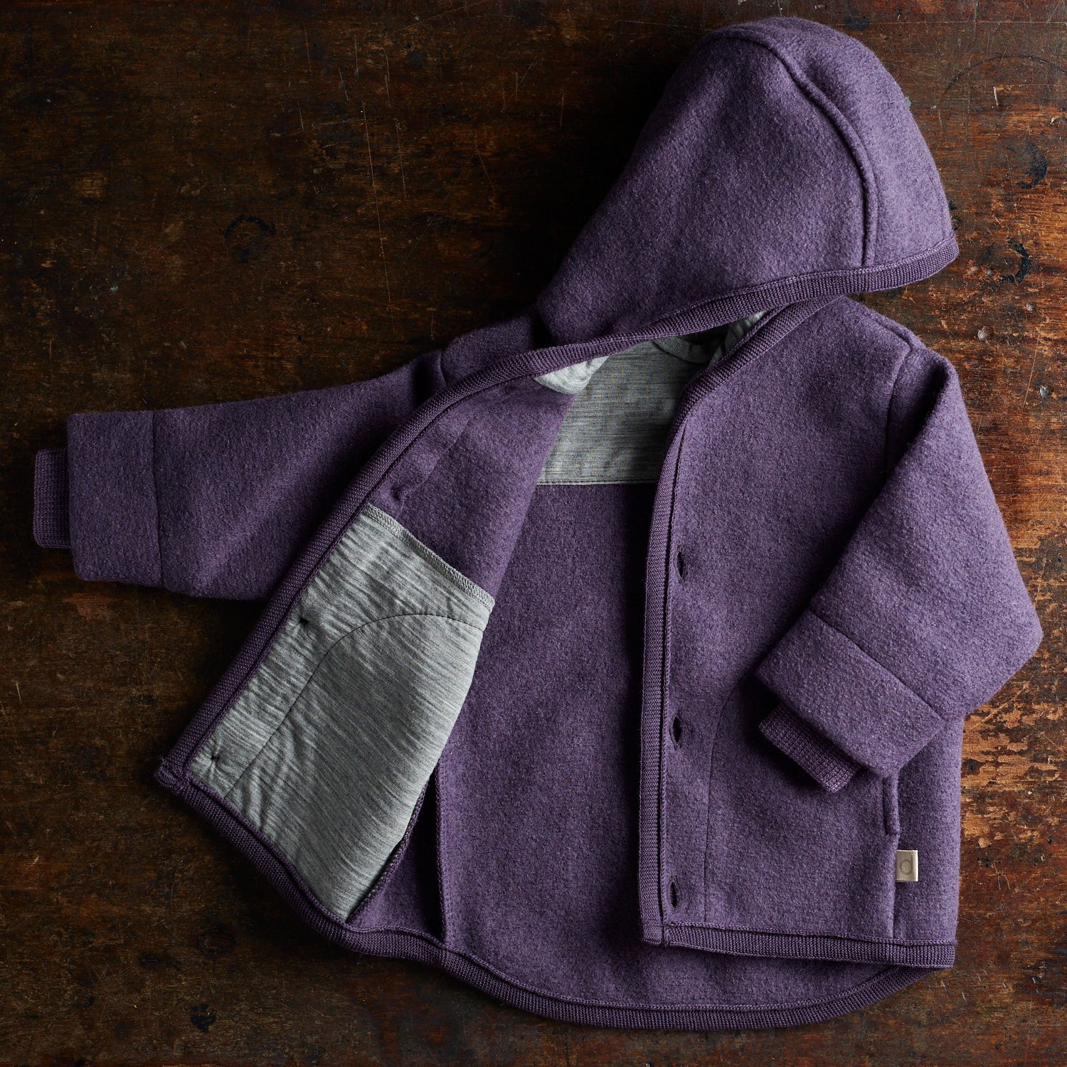 Baby & Kids Boiled Merino Wool Jacket - Aubergine - Image 3