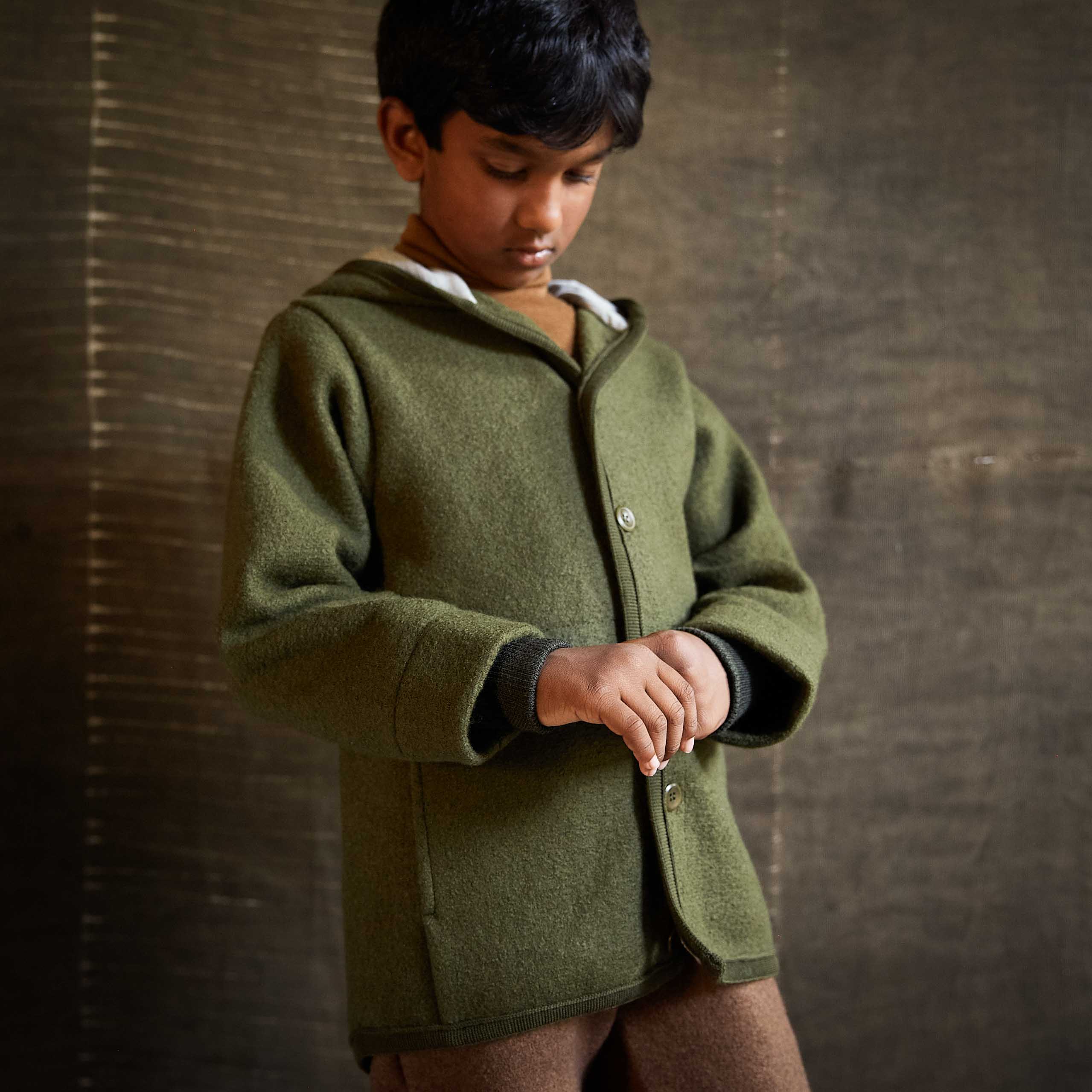 Baby & Kids Boiled Merino Wool Jacket - Olive - Image 3