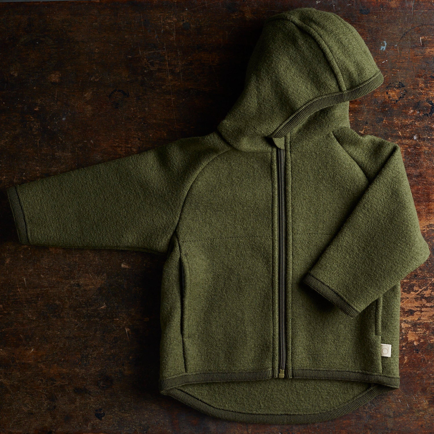 Baby & Kids Boiled Merino Wool Zip Jacket - Olive - Image 2