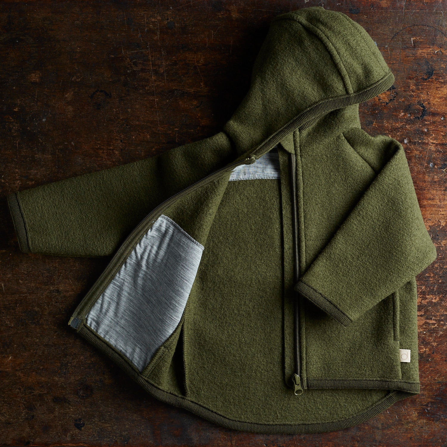 Baby & Kids Boiled Merino Wool Zip Jacket - Olive - Image 3