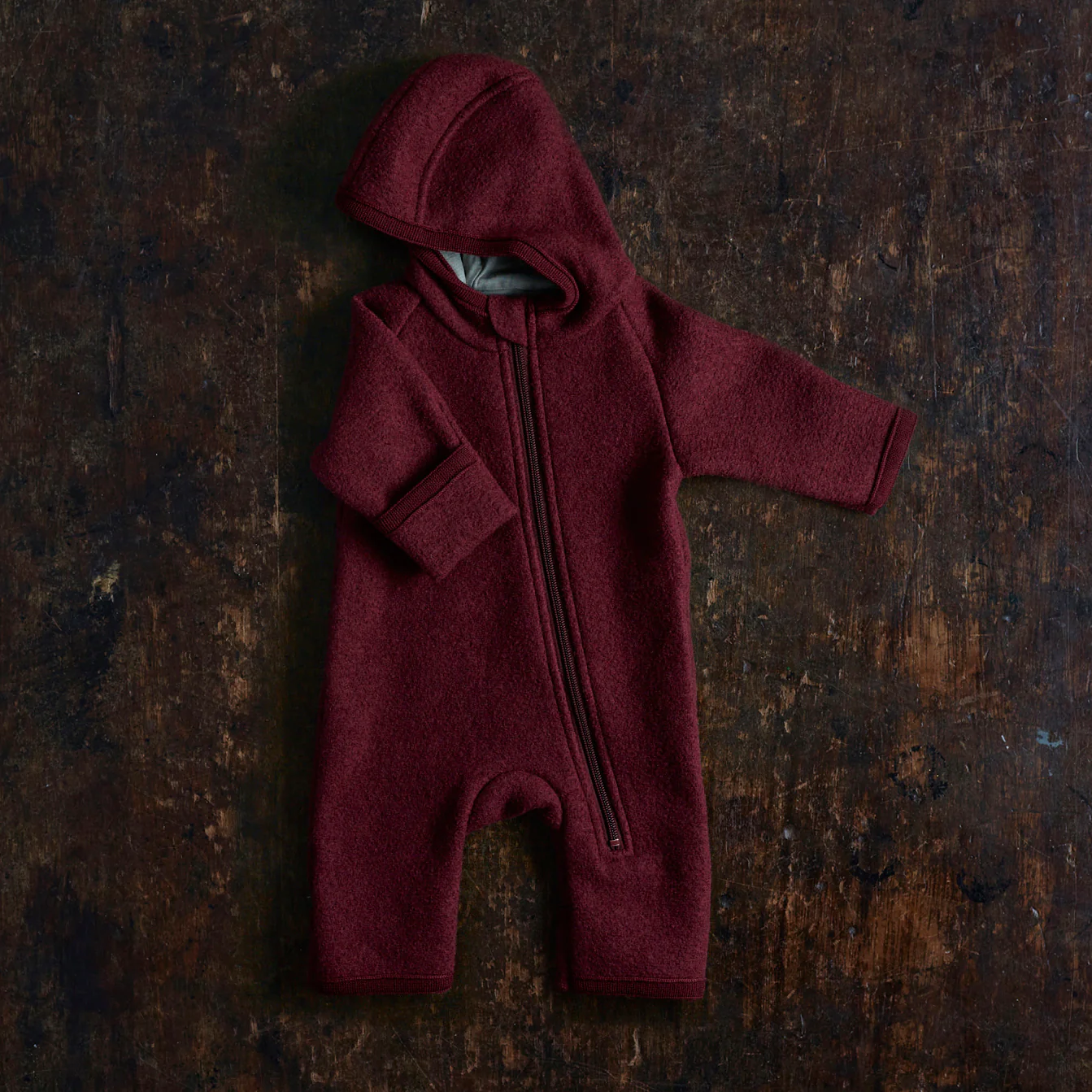 Baby & Kids Boiled Merino Wool Zip Overall - Cassis