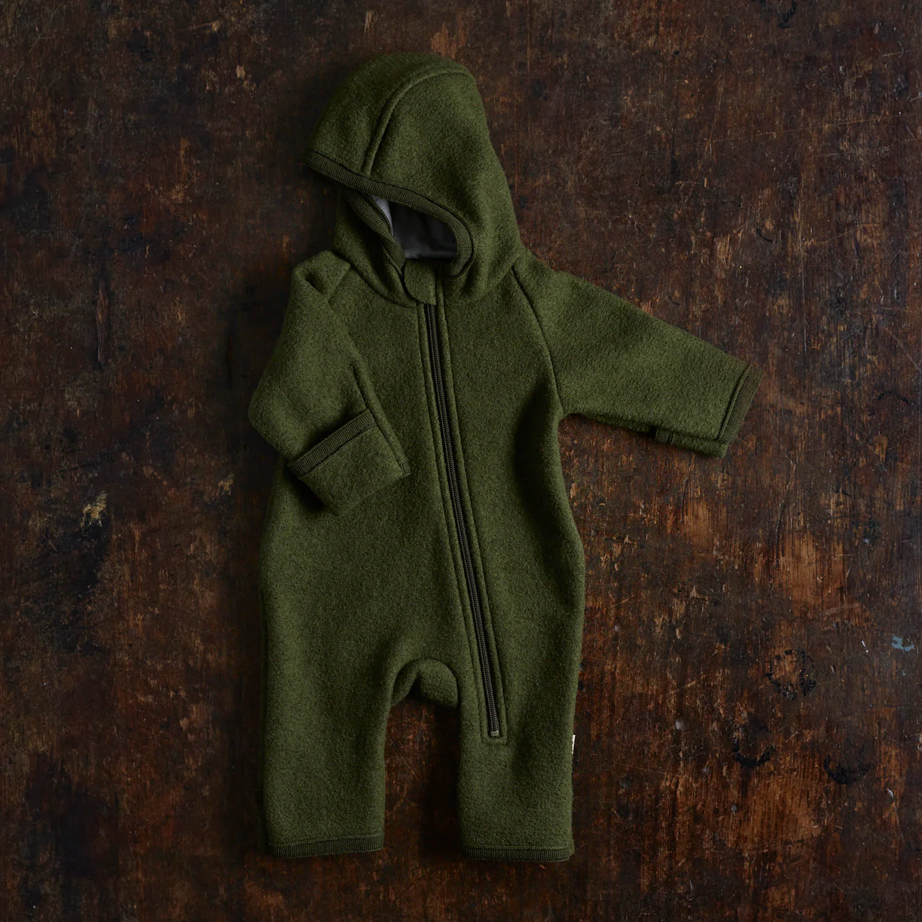 Baby & Kids Boiled Merino Wool Zip Overall - Olive - Image 2
