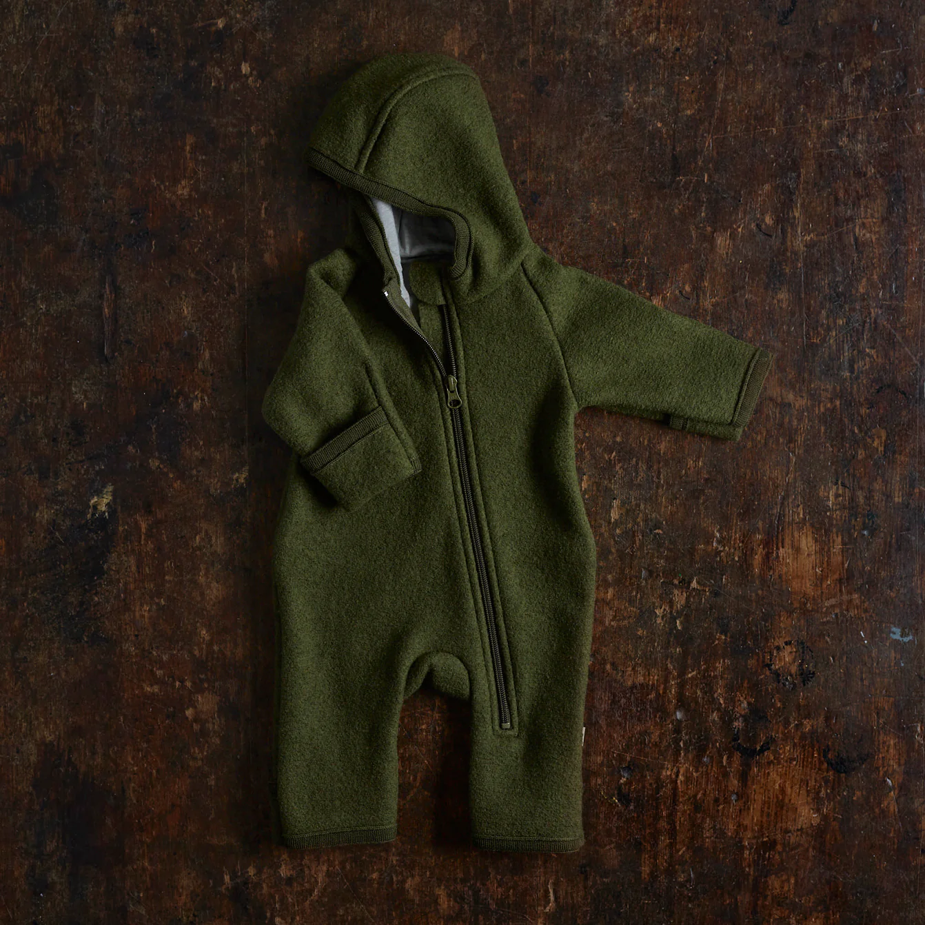 Baby & Kids Boiled Merino Wool Zip Overall - Olive - Image 3