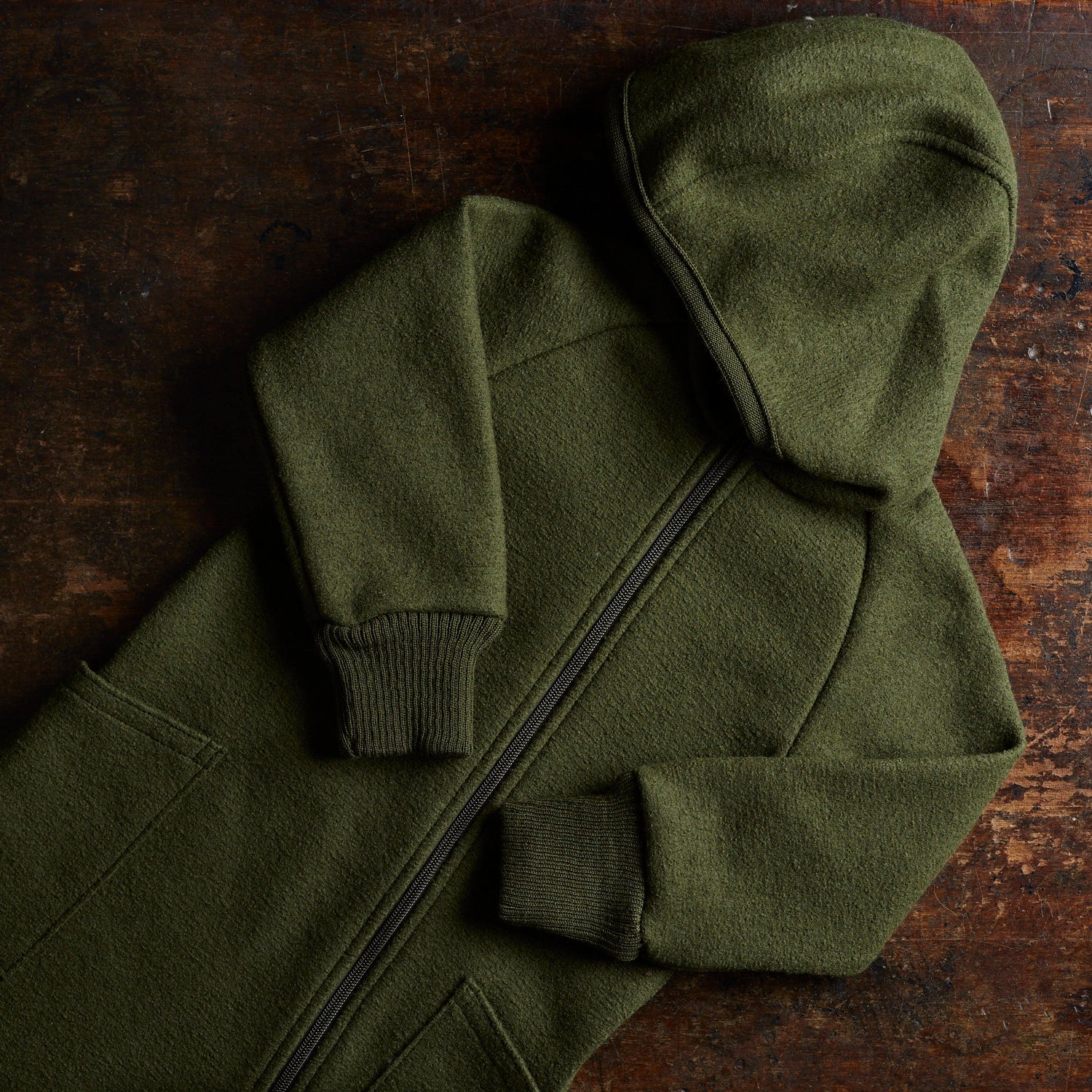 Baby & Kids Boiled Merino Wool Zip Overall - Olive - Image 4