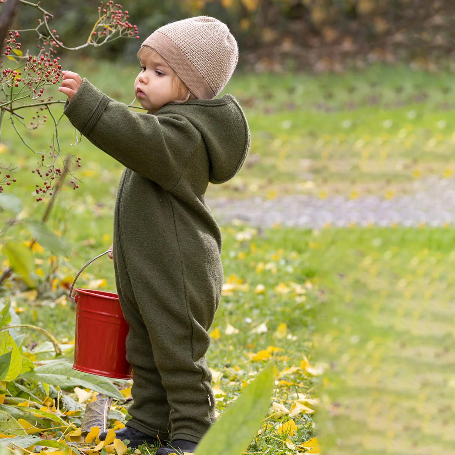 Baby & Kids Boiled Merino Wool Zip Overall - Olive - Image 5
