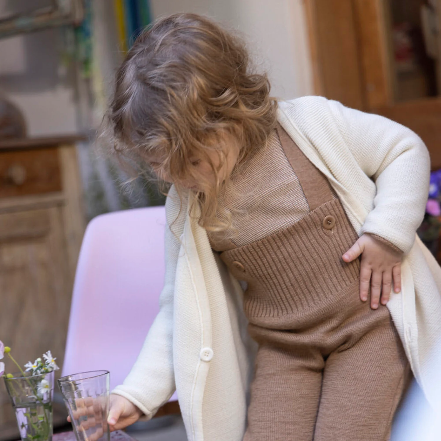 Baby & Kids Merino Wool Dungarees - Caramel - Image 3