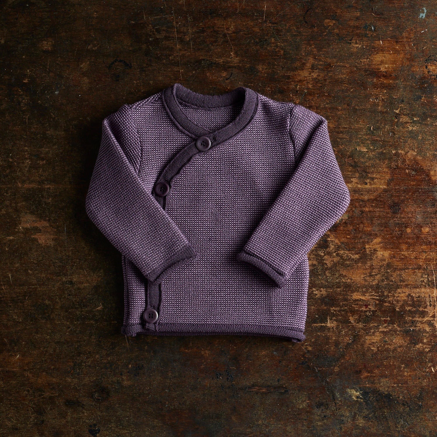 Baby Merino Wool Cardigan - Aubergine/Lilac