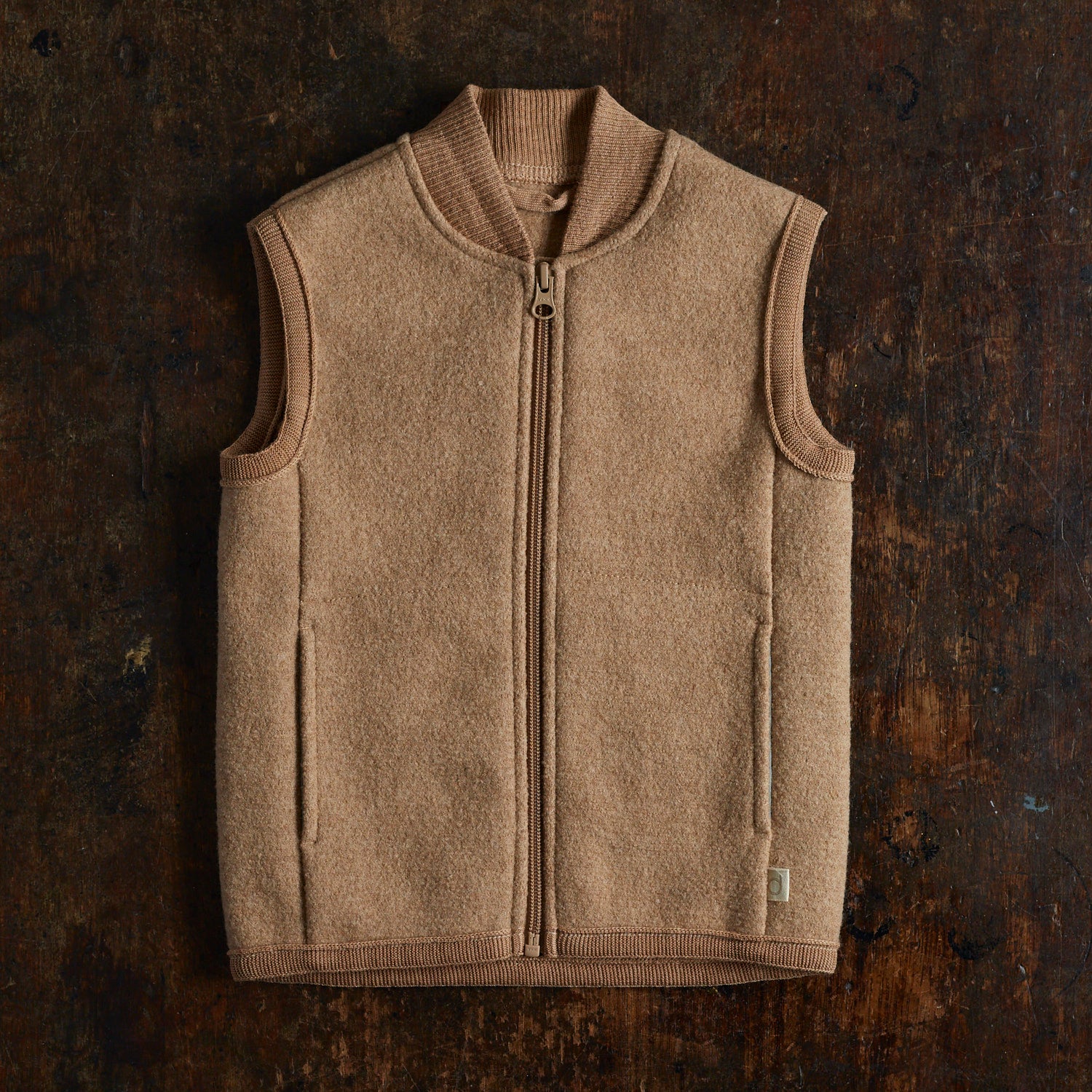 Baby & Kids Boiled Merino Wool Zip Vest - Caramel
