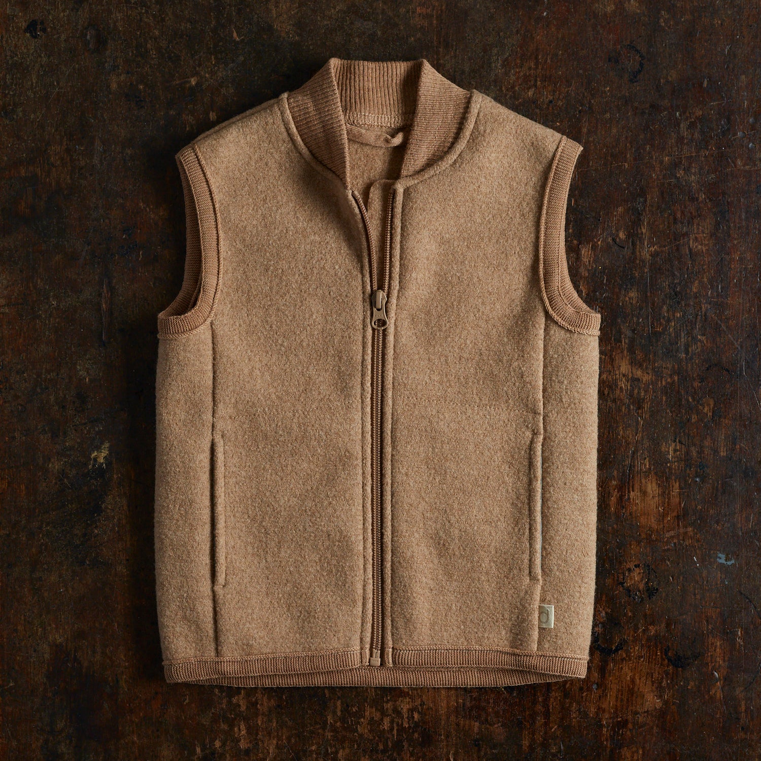 Baby & Kids Boiled Merino Wool Zip Vest - Caramel - Image 2