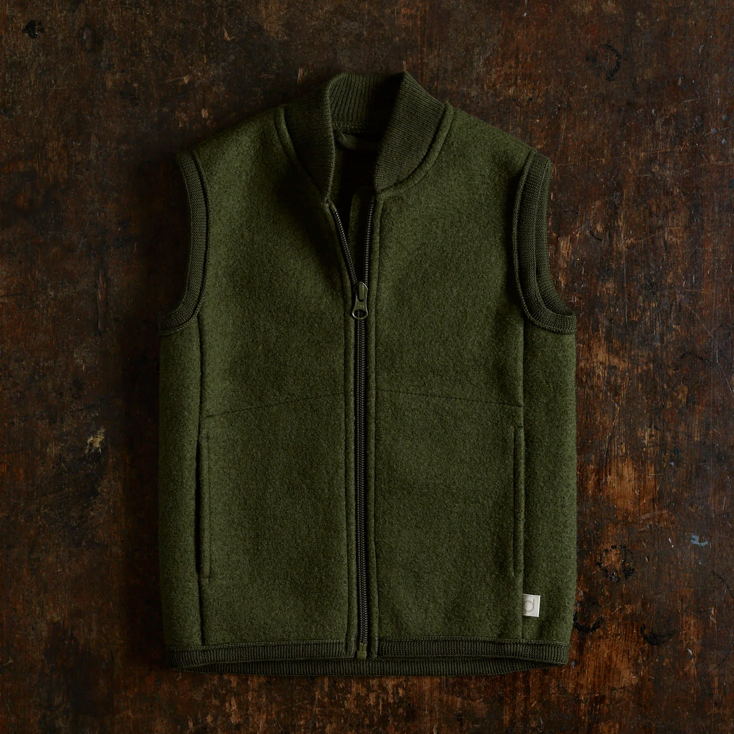 Baby & Kids Boiled Merino Wool Zip Vest - Olive - Image 2