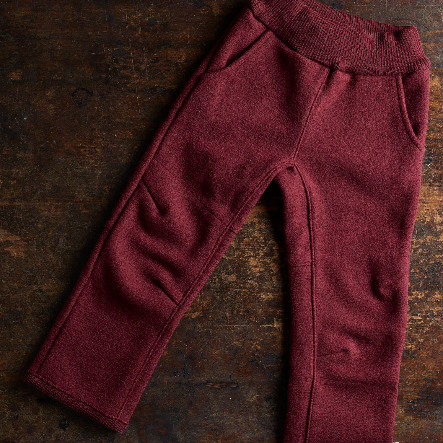 Kids Boiled Wool Pull On Trousers - Cassis - Image 2