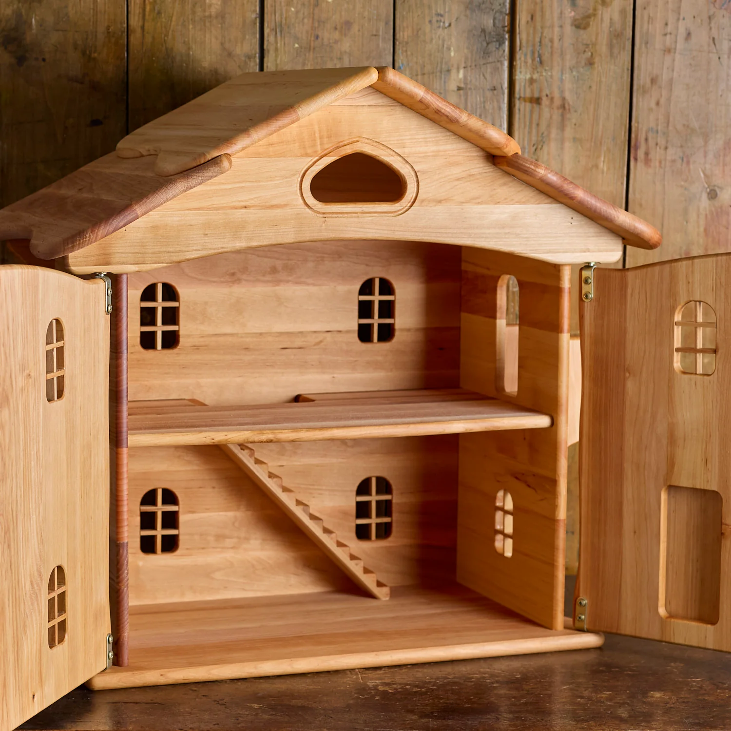 Wooden Dolls House with Doors - Natural