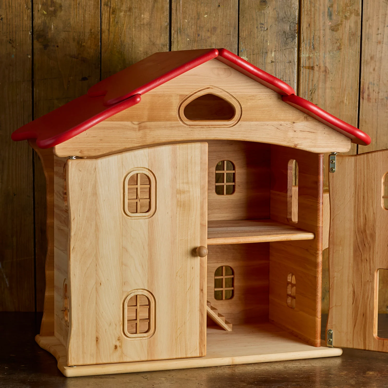 Wooden Dolls House with Doors - Red - Image 2