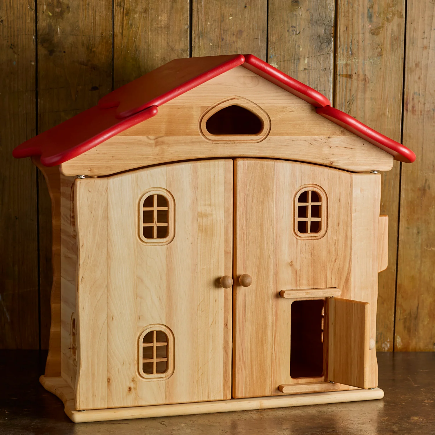 Wooden Dolls House with Doors - Red - Image 3