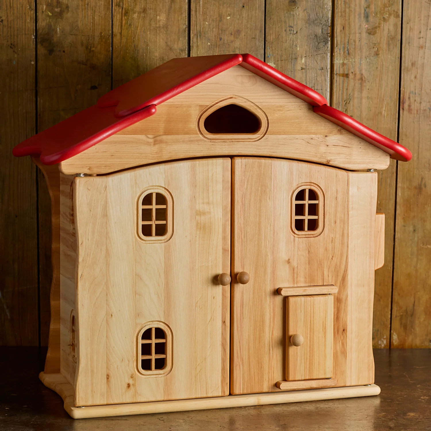 Wooden Dolls House with Doors - Red - Image 4