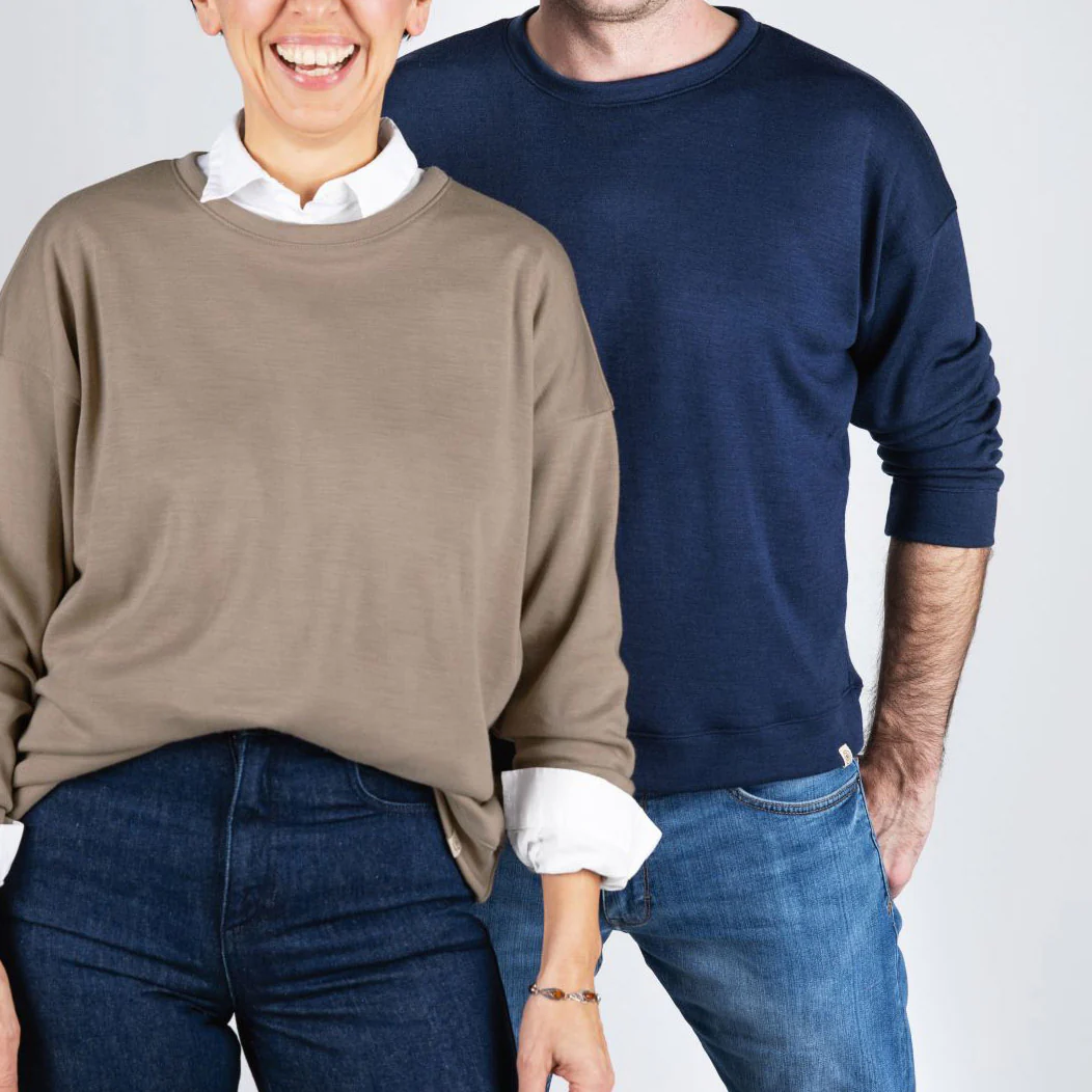 Adults Merino Wool & Silk Interlock Sweatshirt - Sand - Image 3
