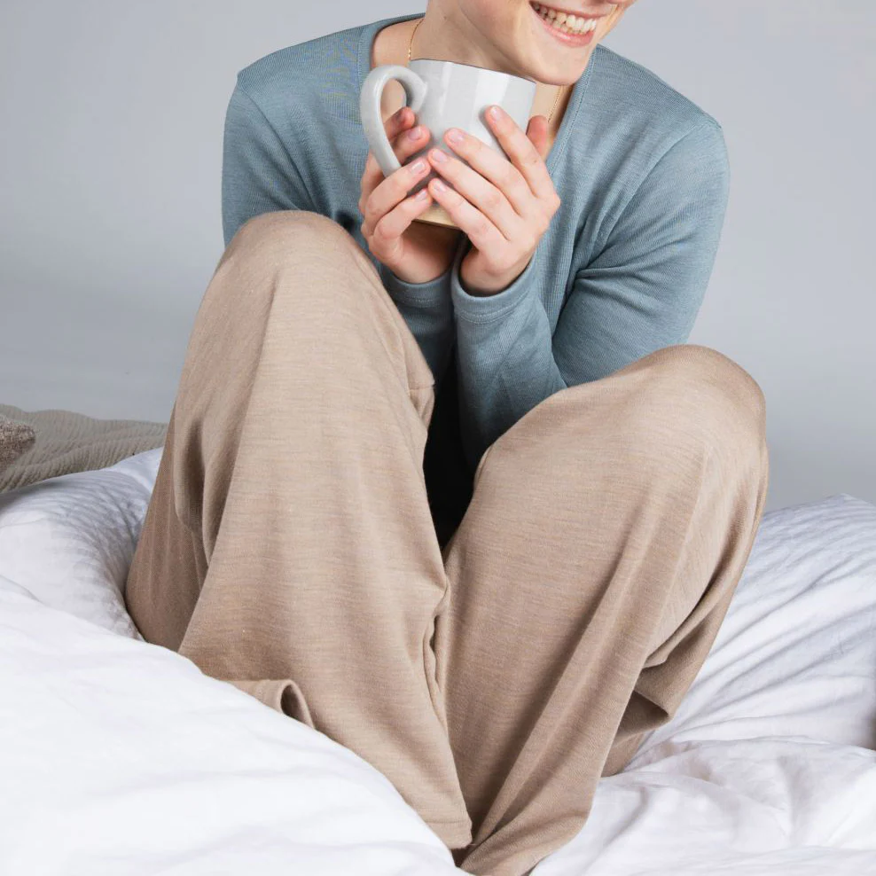 Women's Merino Wool & Silk Interlock Lounge Pants - Sand - Image 3
