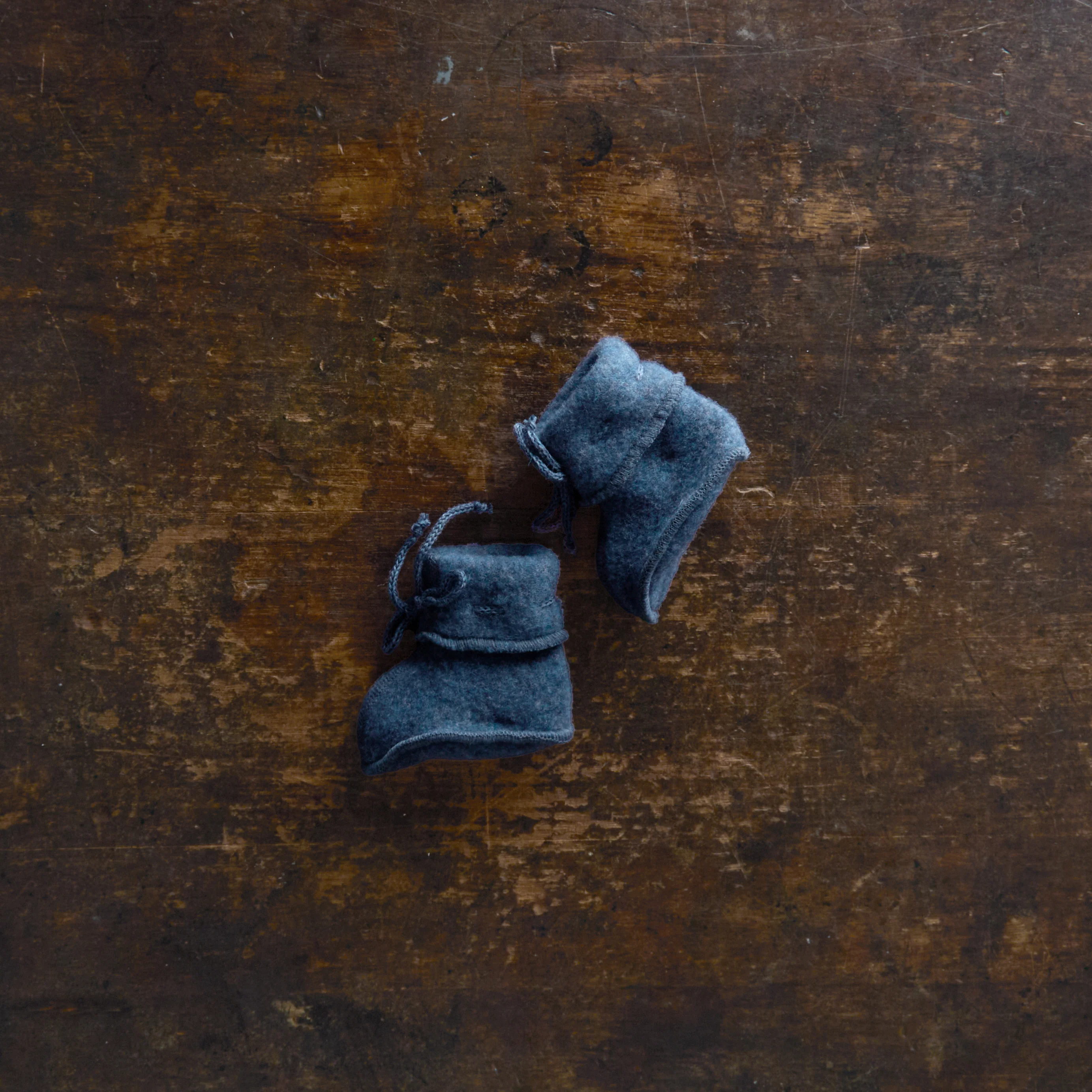 Baby Merino Wool Fleece Booties - Blue Melange