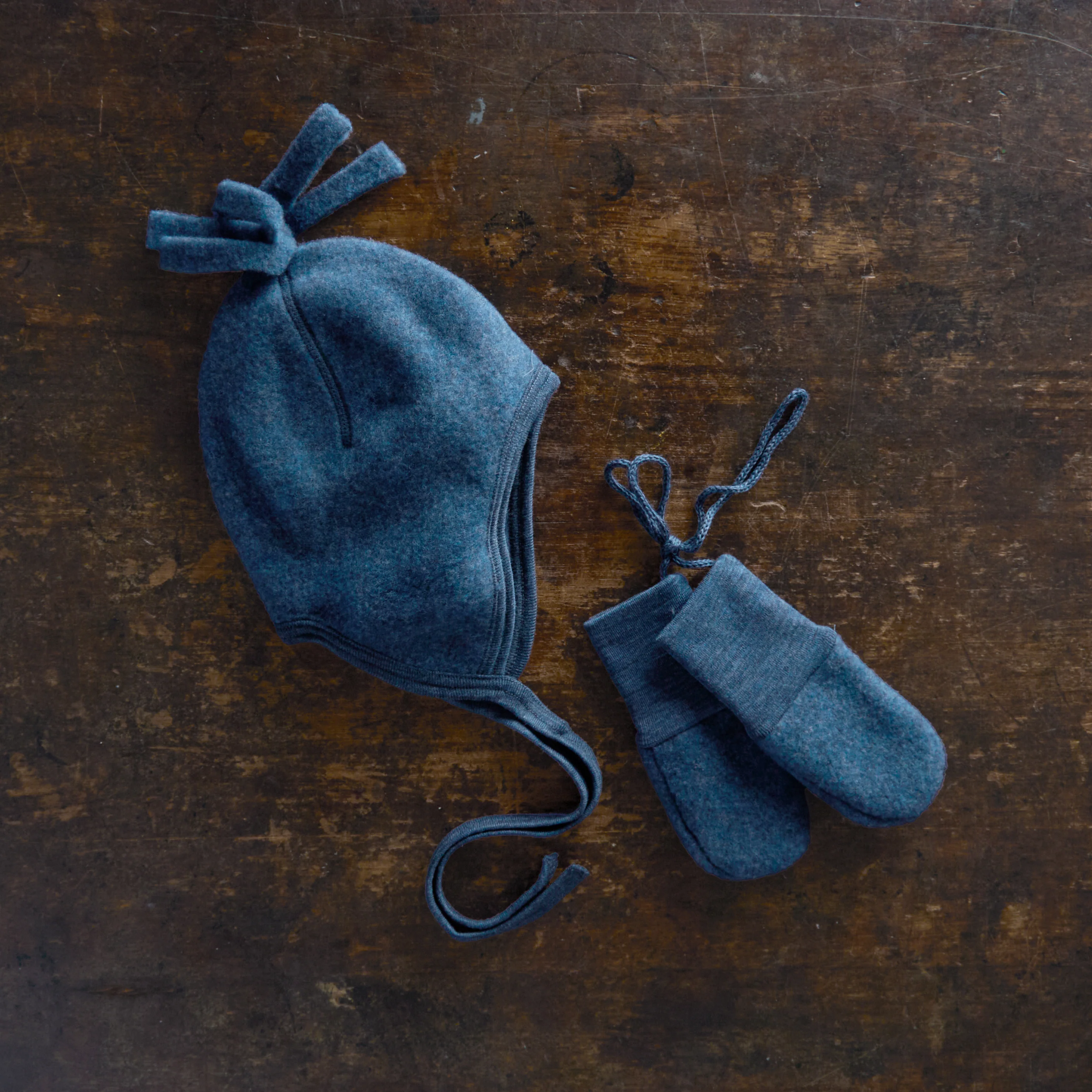Baby Merino Wool Fleece Hat - Blue Melange - Image 2