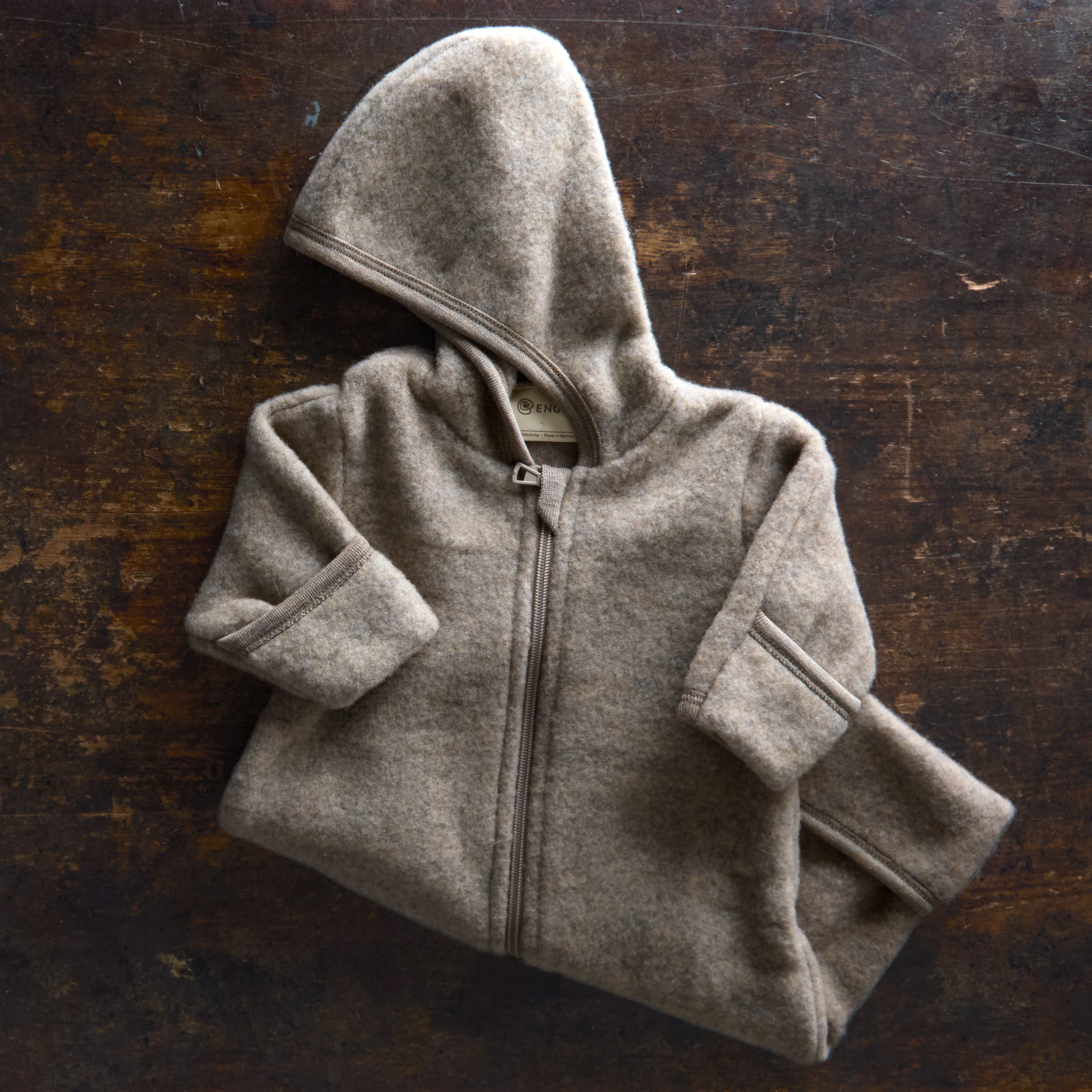 Baby Merino Wool Fleece Zip Suit - Walnut Melange