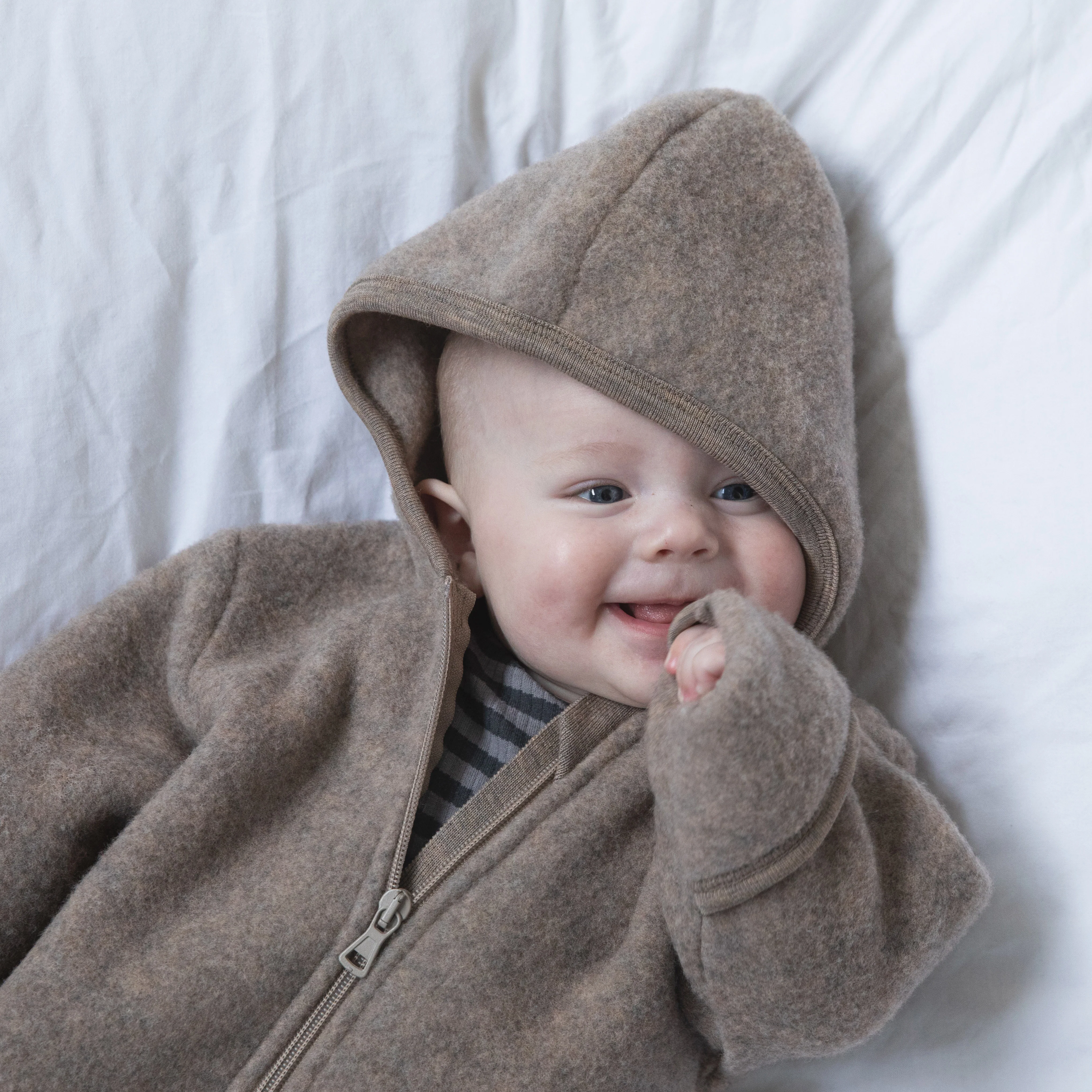Baby Merino Wool Fleece Zip Suit - Walnut Melange - Image 2