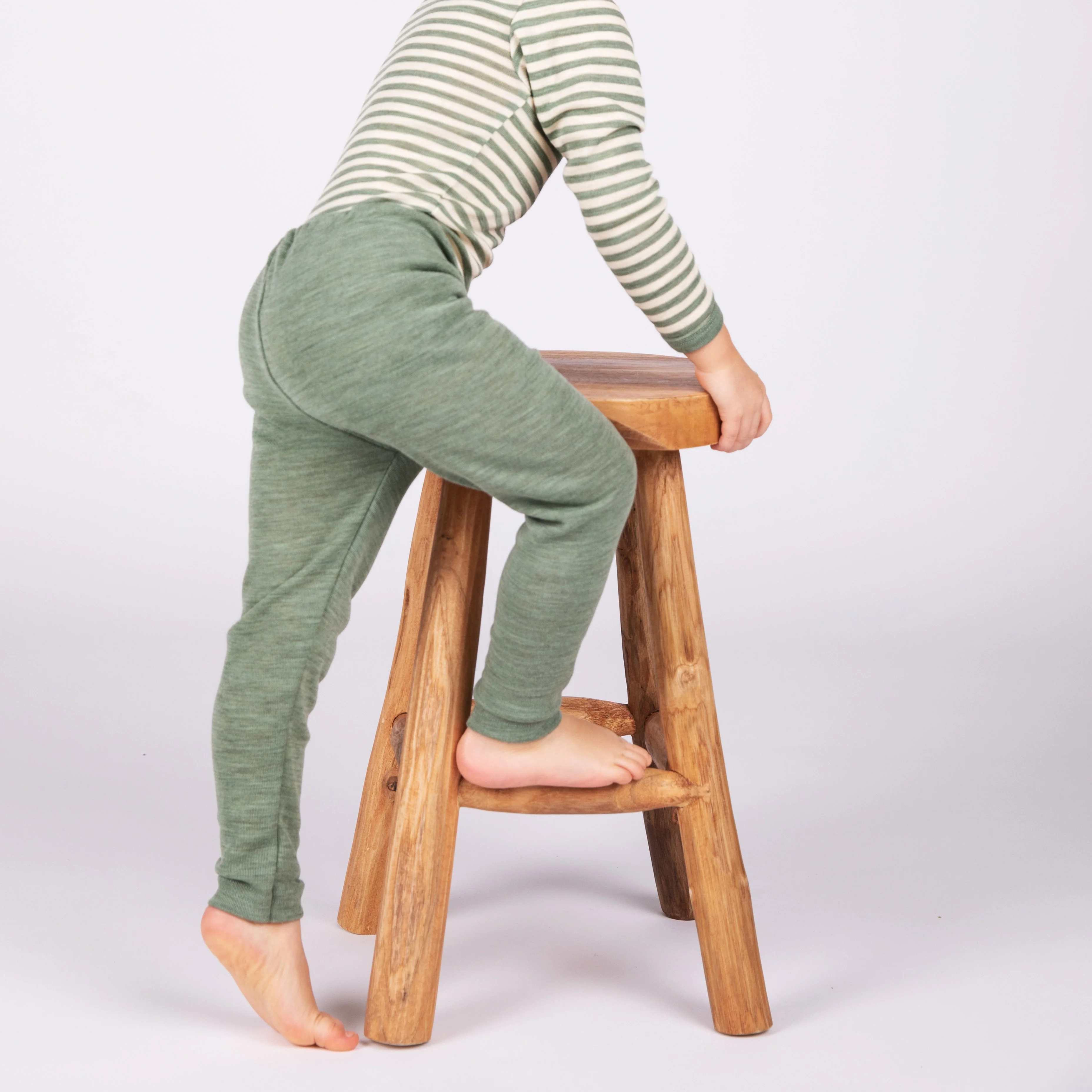 Baby & Kids Merino Wool Leggings - Sage Green Melange - Image 2