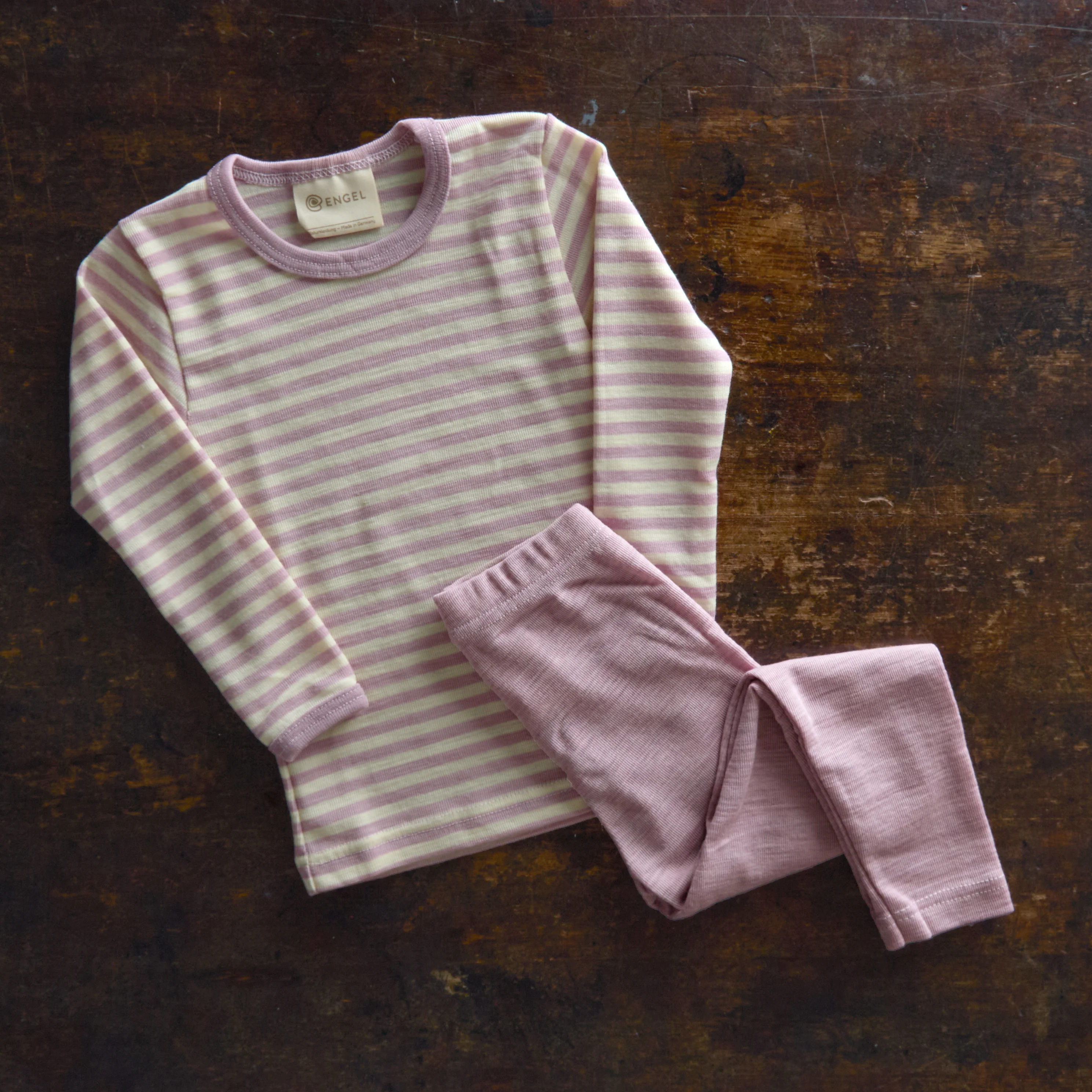 Baby & Kids Merino Wool LS Top - Lilac Rose Melange/Natural - Image 2