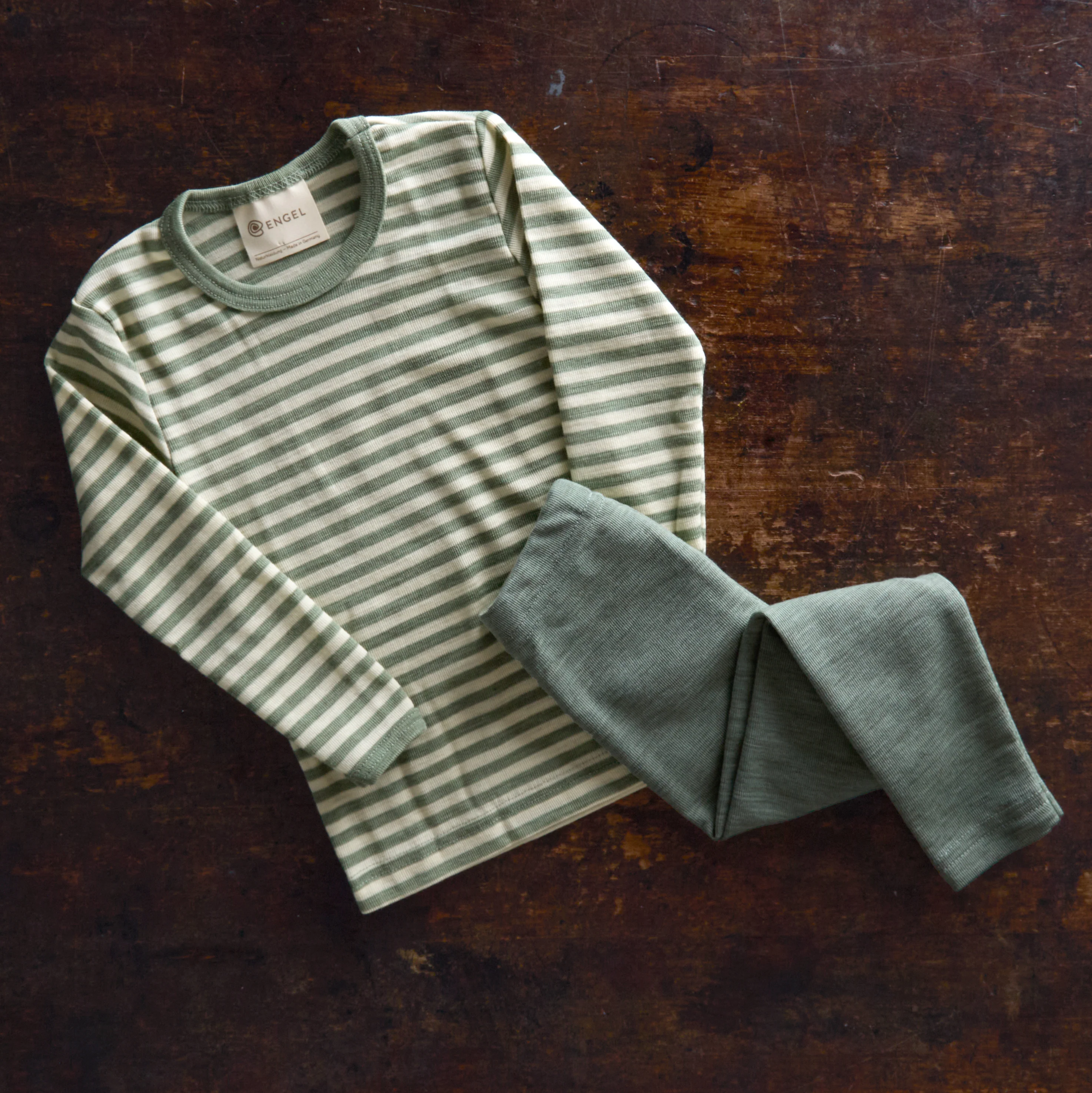 Baby & Kids Merino Wool LS Top - Sage Green Melange/Natural - Image 2
