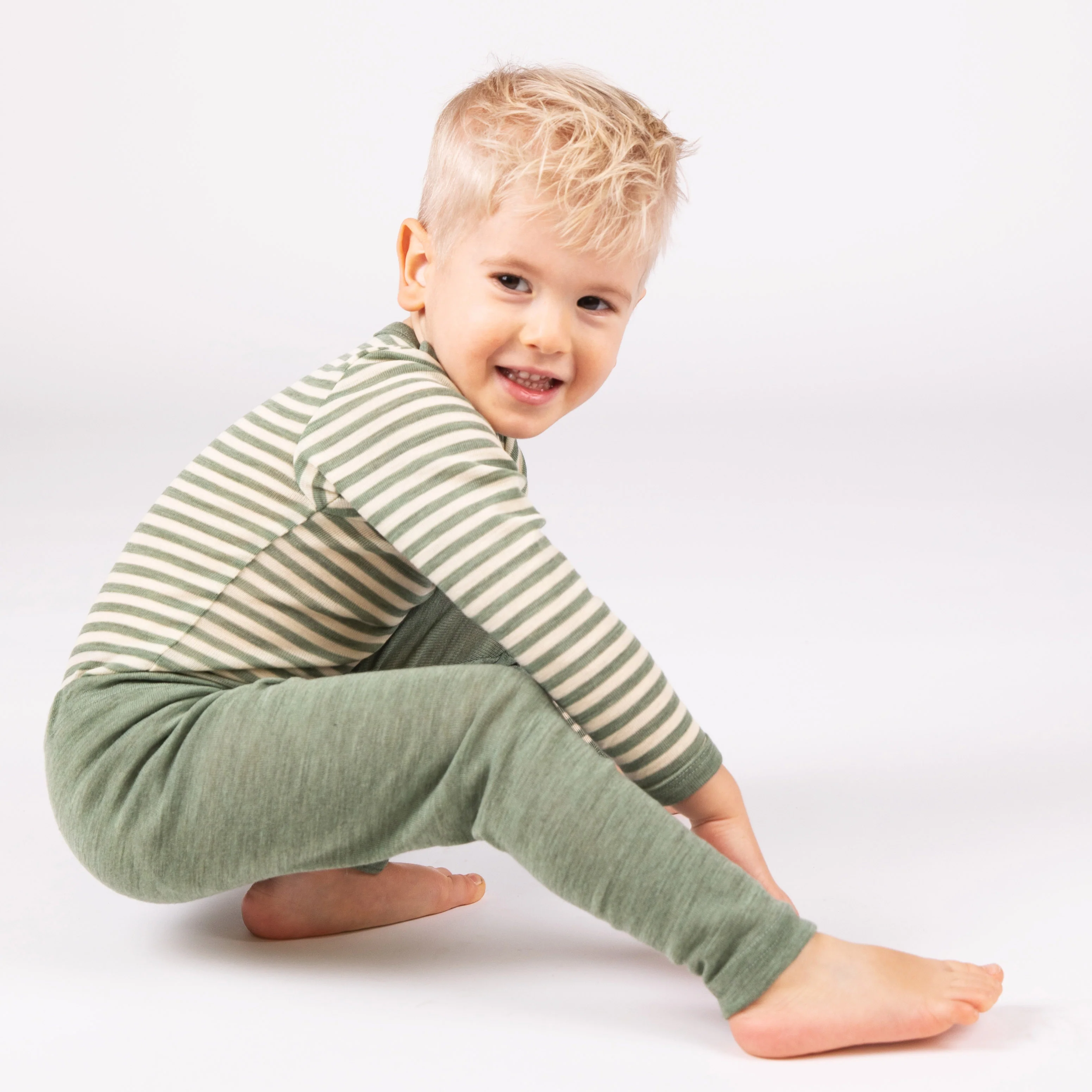 Baby & Kids Merino Wool LS Top - Sage Green Melange/Natural - Image 4